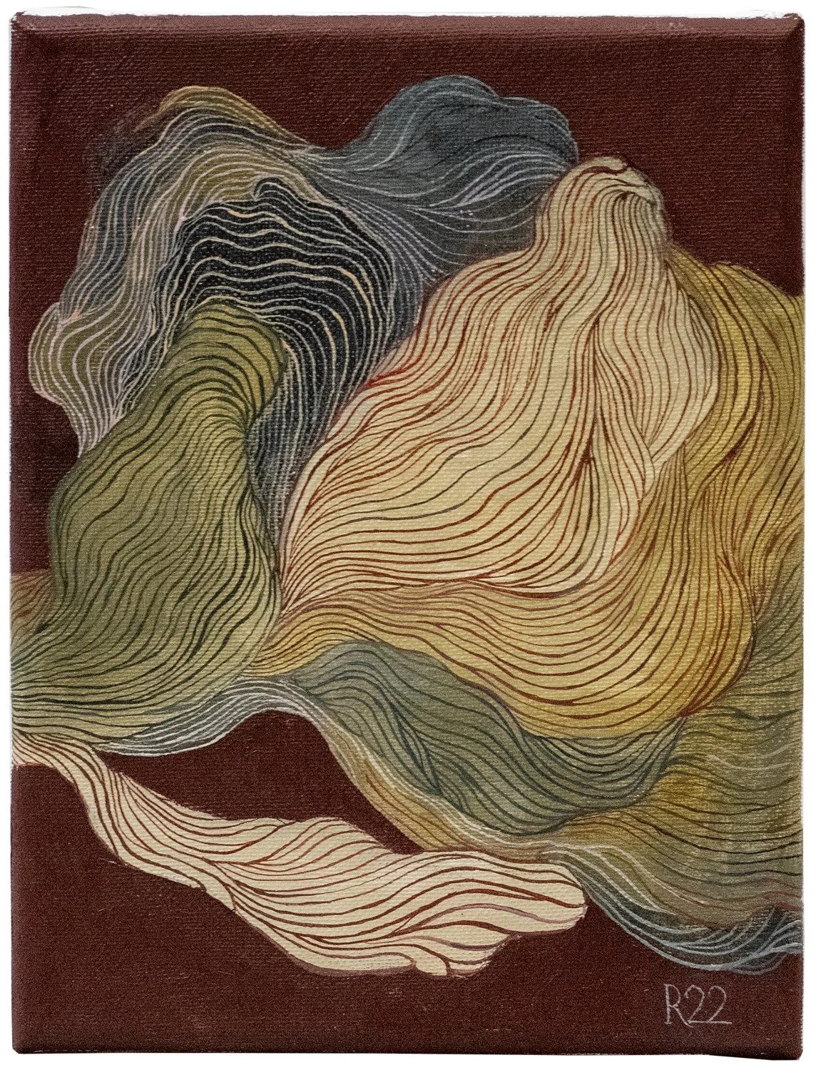 PVT37, Coquelicot multicolore sur fond rouge foncé, 2022, huile sur toile, 24 × 18 cm