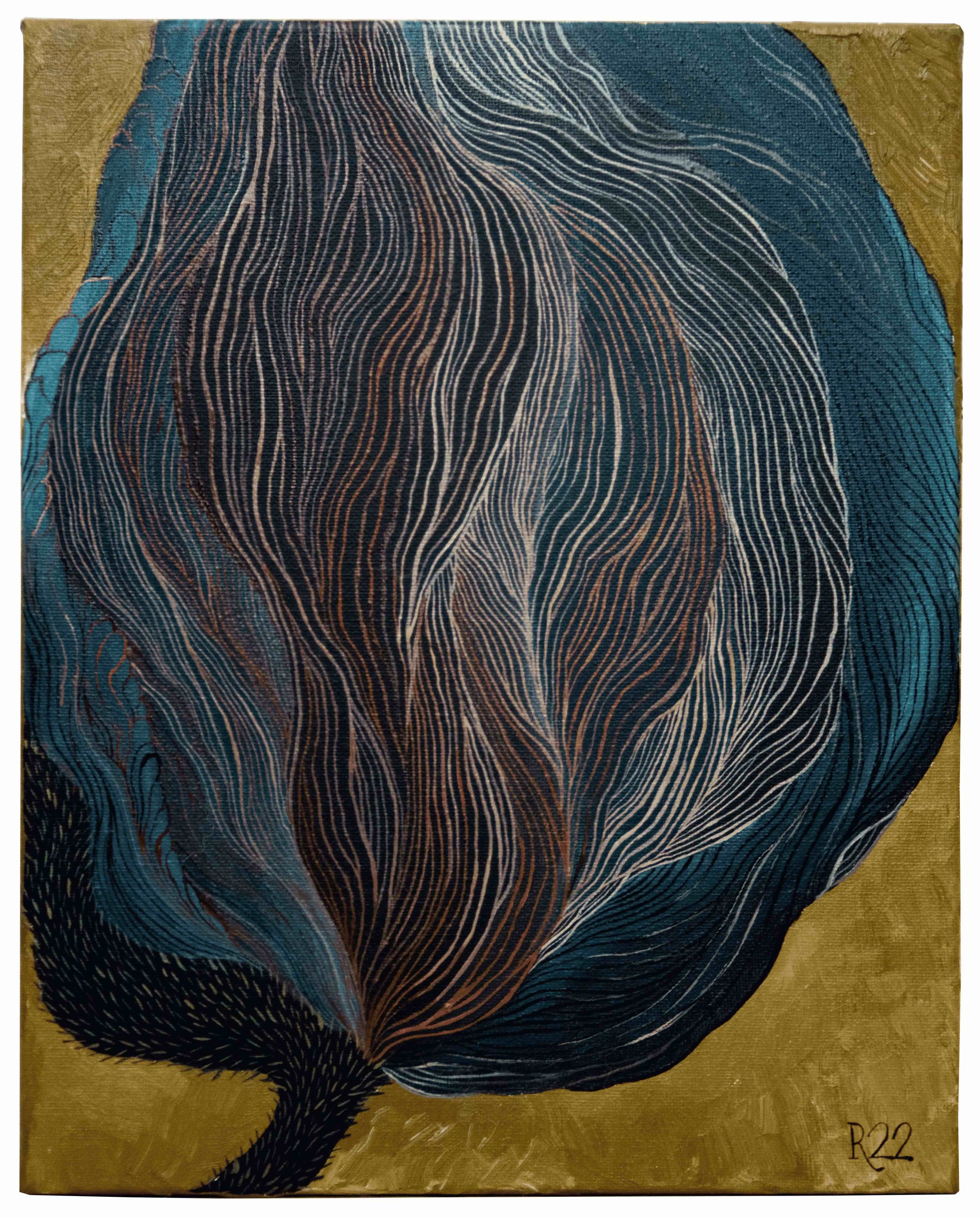 PVT42 - DARK BLUE POPPY ON BROWN GROUND
OIL ON CANVAS 30X24 CM // 11,8X9,4 IN