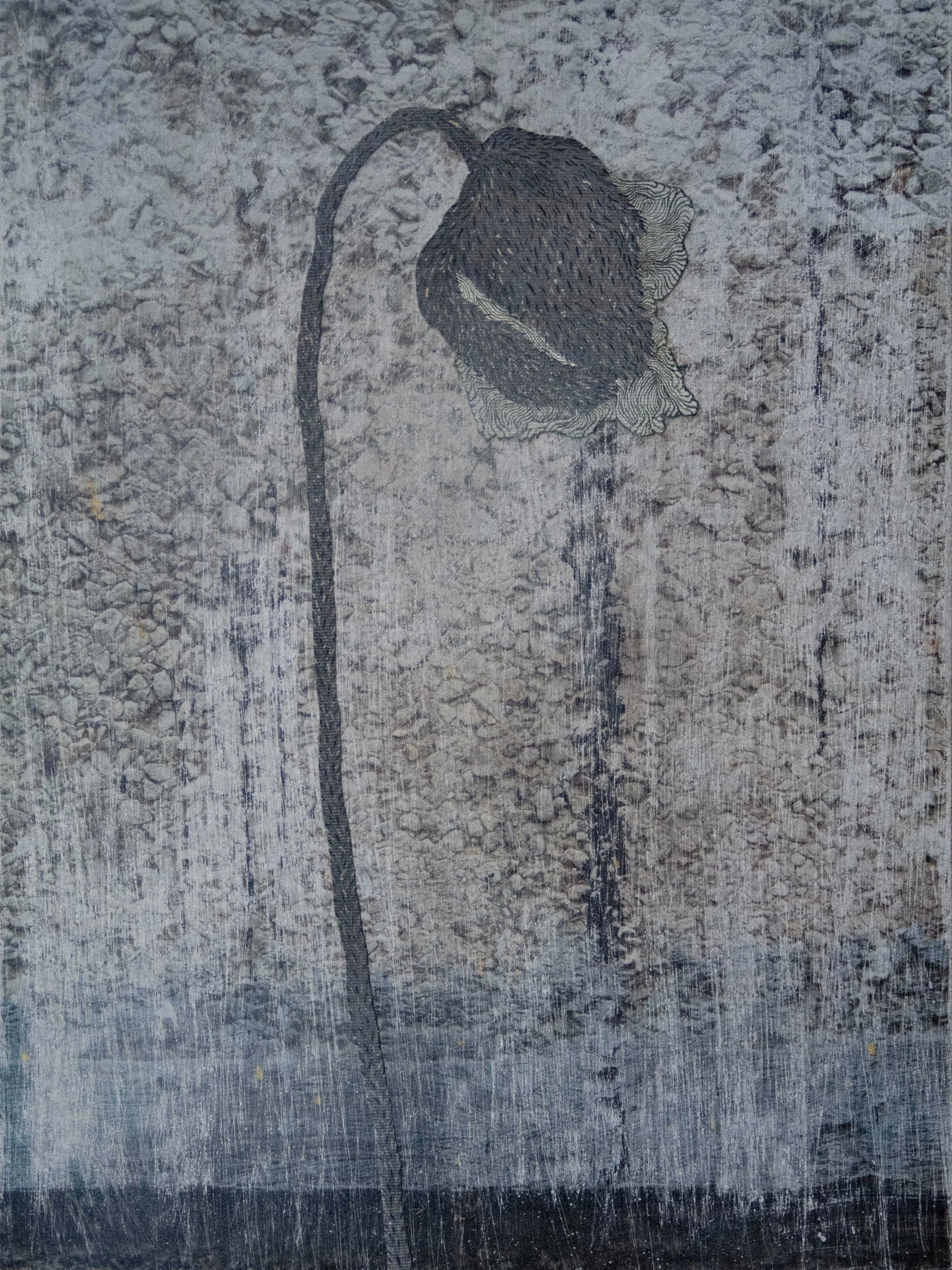 PVT22, Coquelicot gris sur fond d’asphalte, 2022, collage (C-print et huile sur toile), 42 × 30 cm