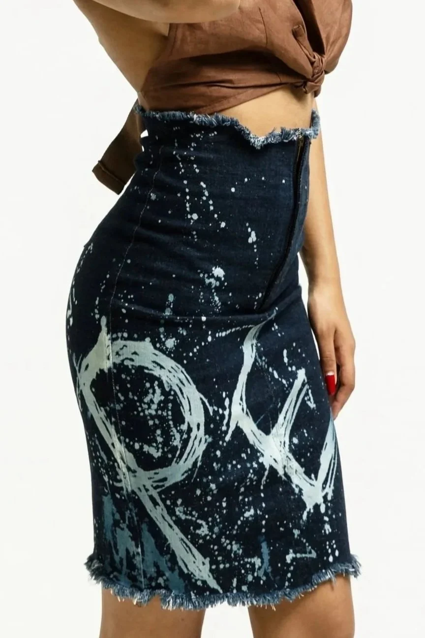 DENI SKIRT, denim, graphitti