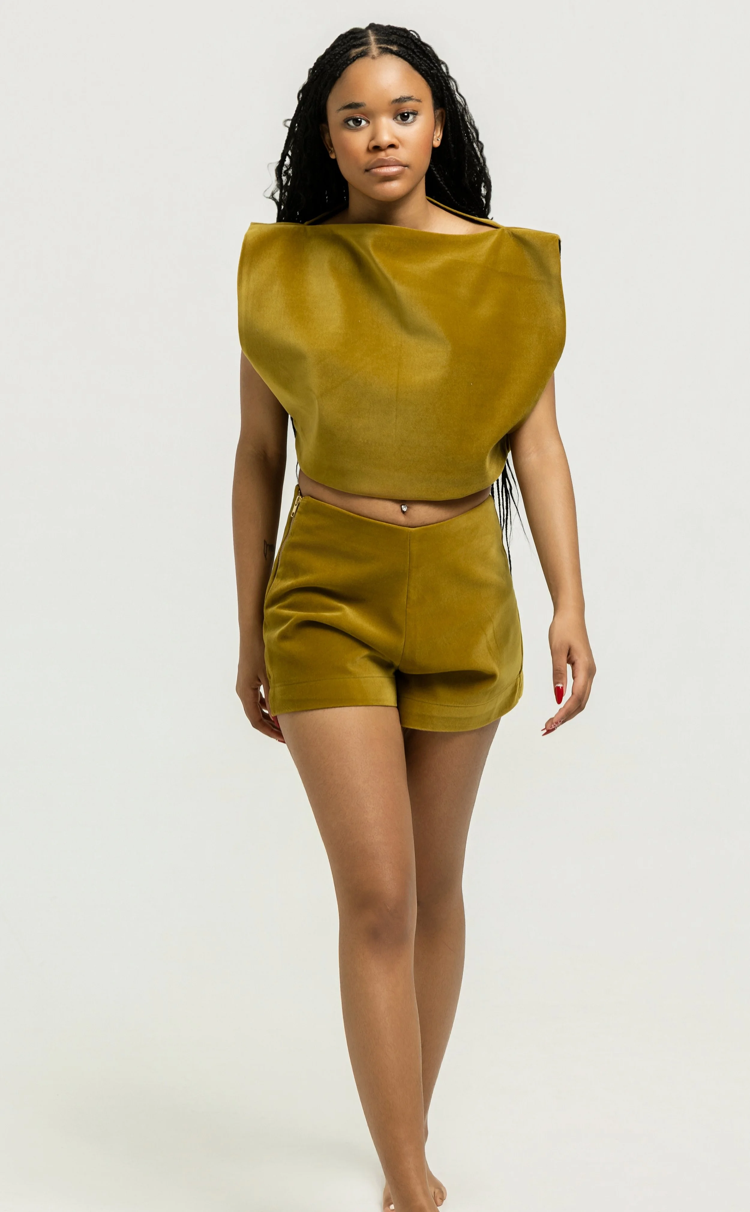 BEAN ENSEMBLE, square, top, shorts, faux, velvet