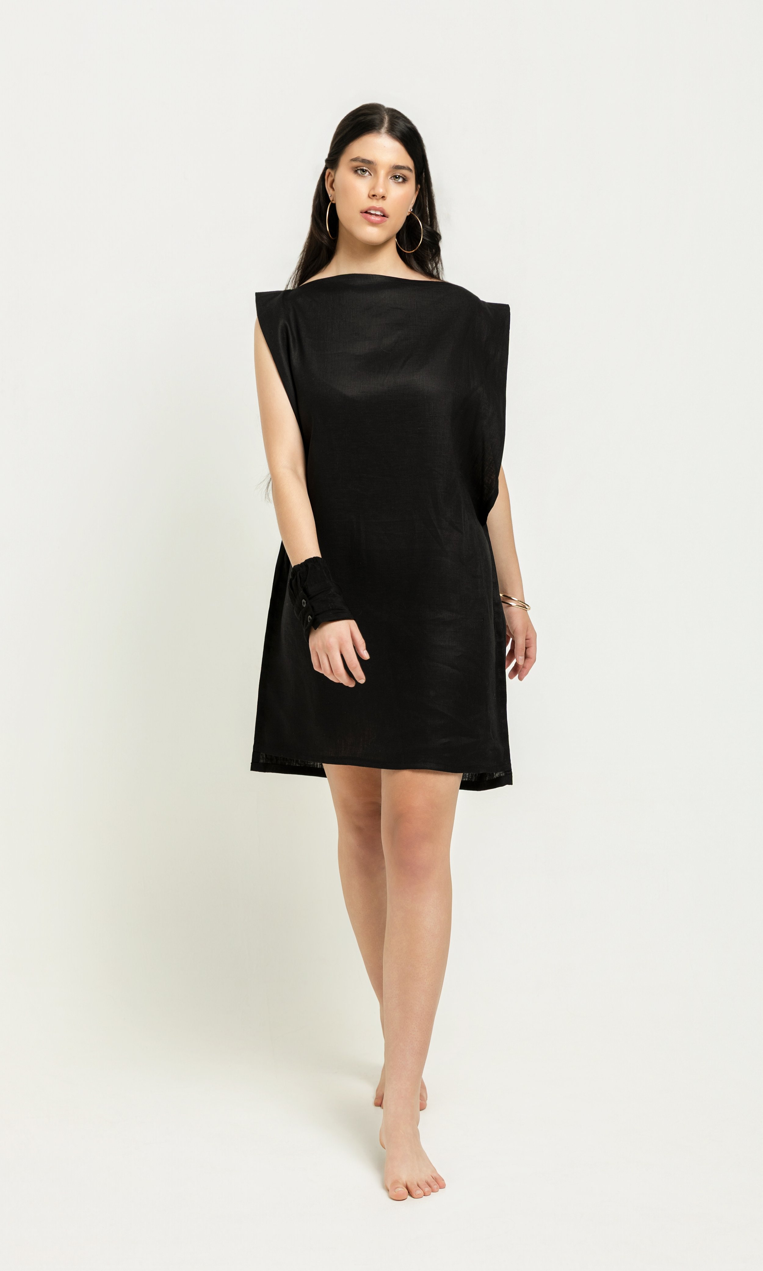 PEPPER DRESS, linen,shift, black