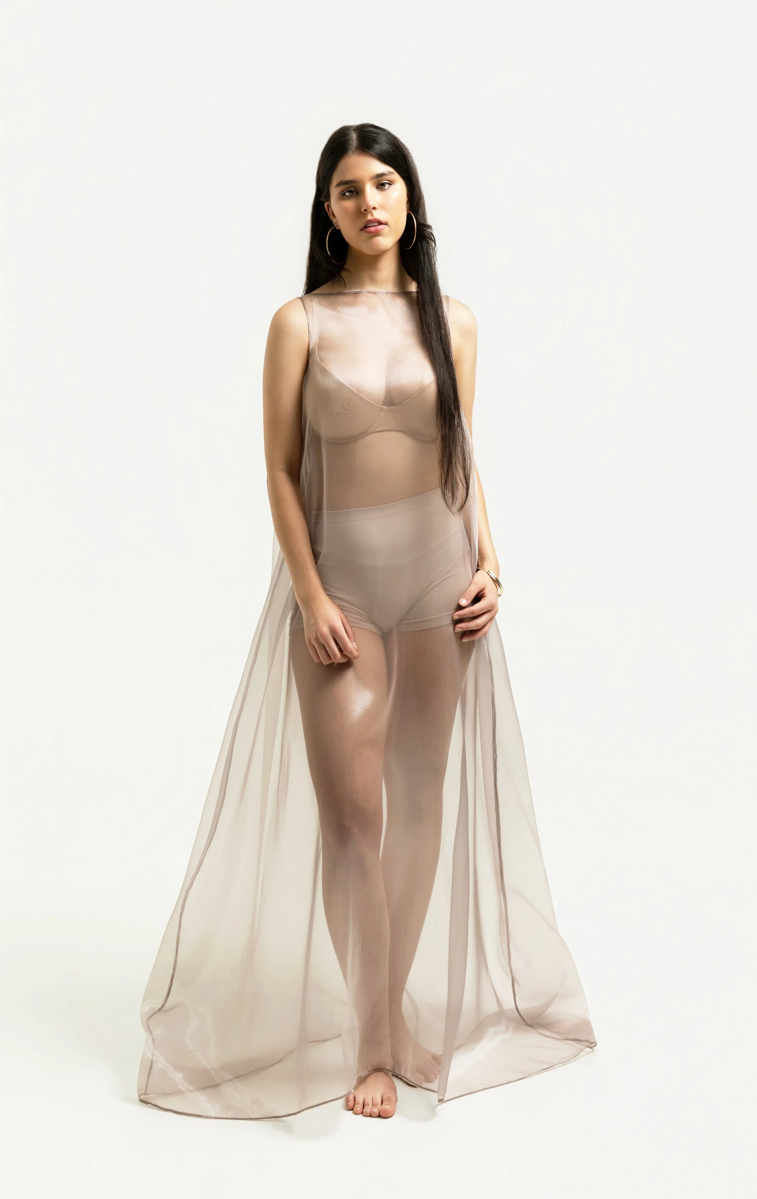 MOOD DRESS, Organza, see through, boho, long,sleeveless, transparent, sheer, lace