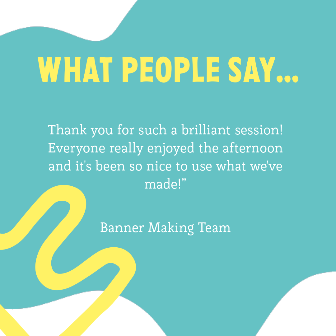 Thank you message from the banner making team praising a successful session, with a colorful abstract background.