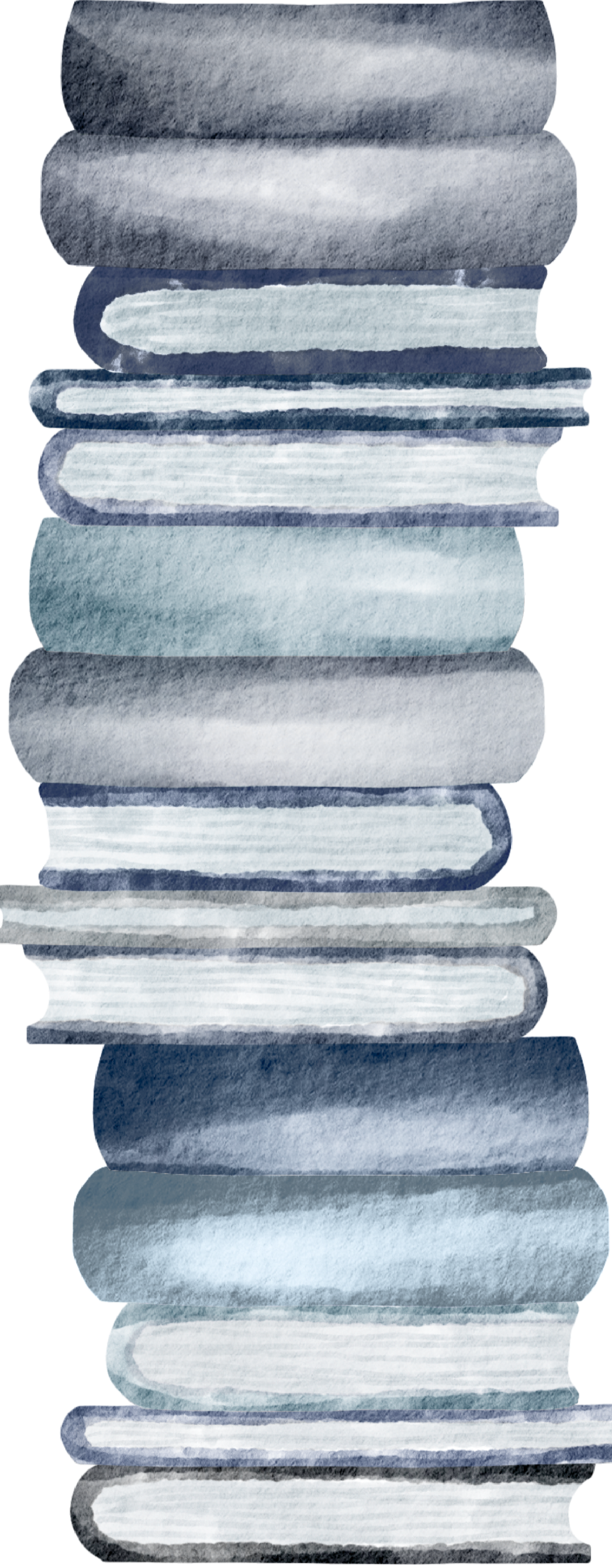 Stack of folded towels in shades of blue, gray, and white.