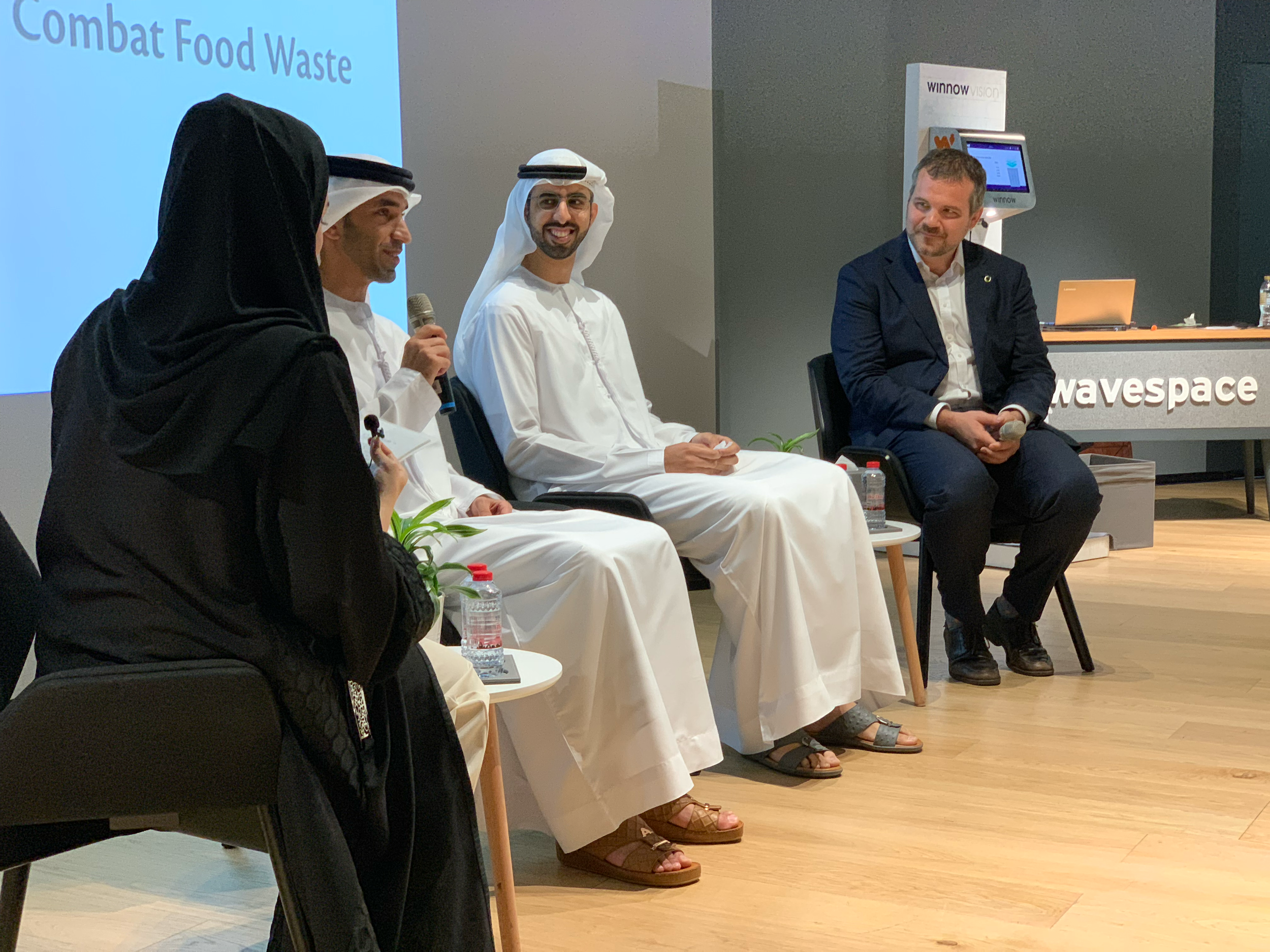 Marc Zornes, Founder of Winnow Solutions, on a panel with HE Dr. Thani bin Ahmed Al Zeyoudi Minister of State for Foreign Trade, and HE Omar Al Olama, Minister of State for Artificial Intelligence and Digital Economy