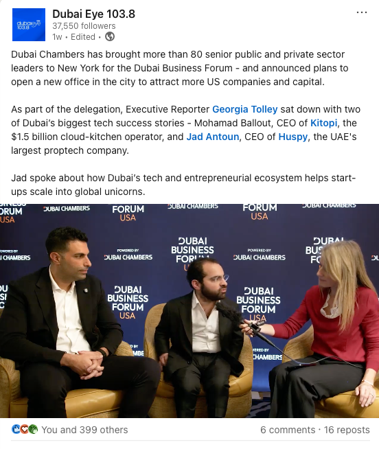 CEO and Founder of Huspy, Jad Antoun, talks to Georgia Tolley, host of Dubai Eye Business Breakfast, in New York City.