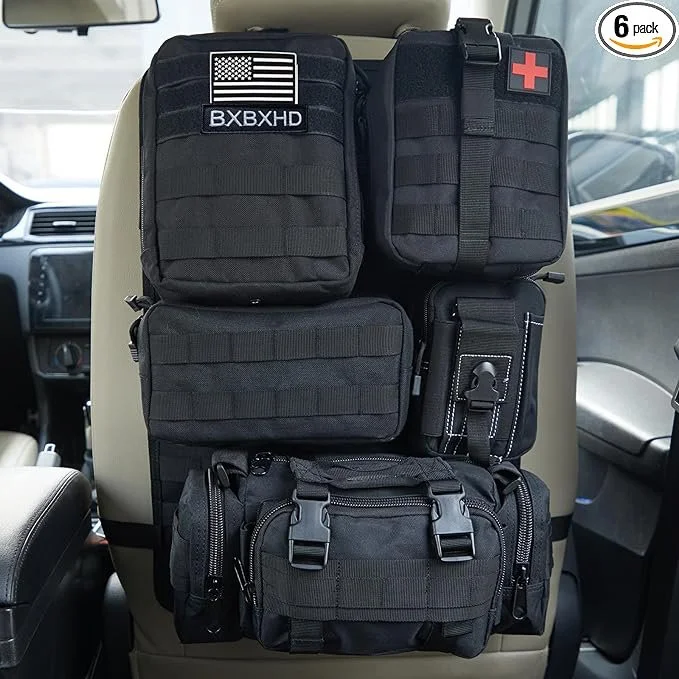Universal Tactical Car Seat Back Organizer Bag Tactical Molle Vehicle Organizers Panel Vehicle Protector Organizers with 5 Detachable Pouches for Car Truck Ford Jeep Vehicle (Black)