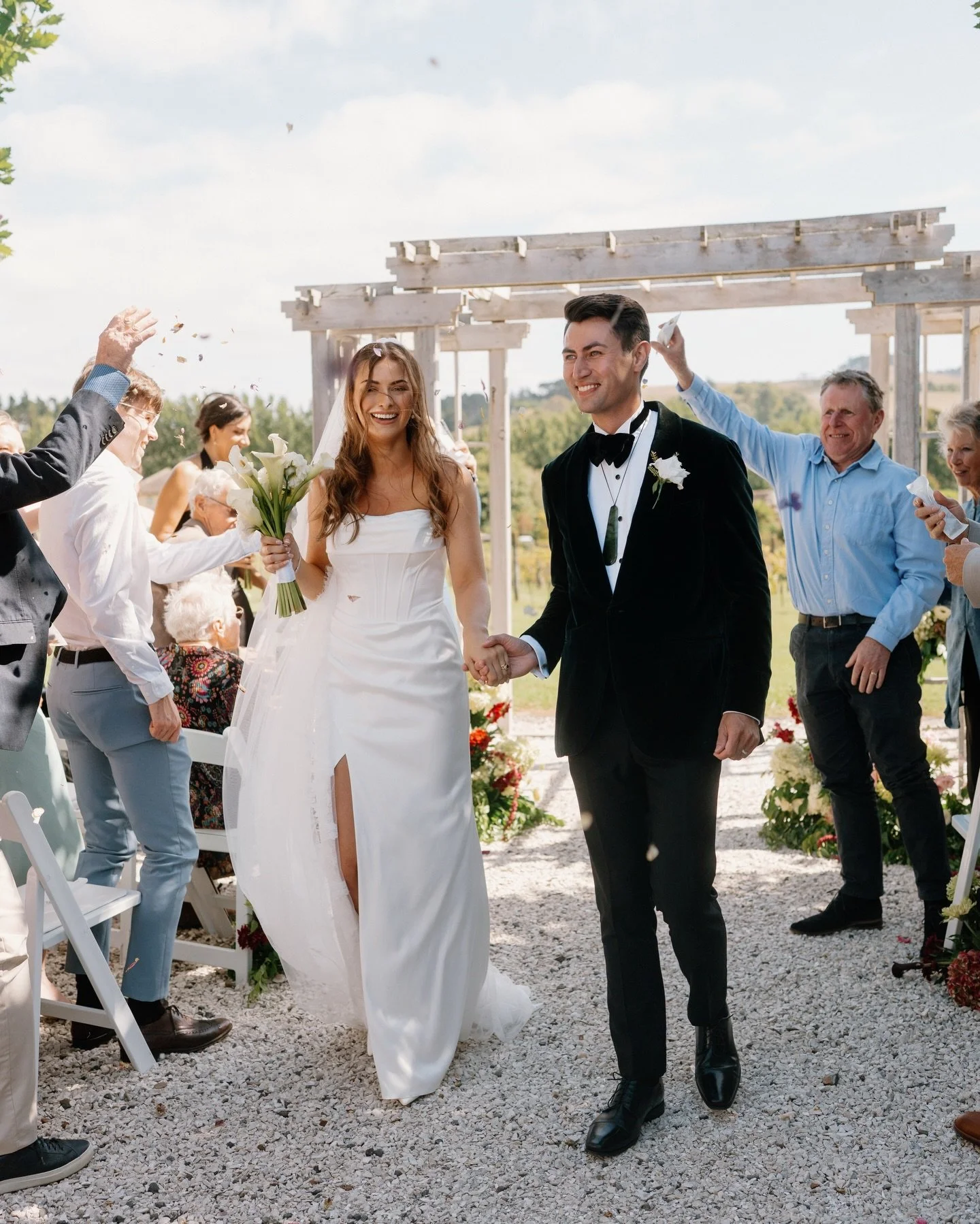 What marrying your person looks like ❤️Congratulations Lexi &amp; Kendall 🥂

Venue: @turangacreek 
Florals: @bloominkrazy 
Photographer: @memorieswithandre_ 
Planner: @gingereventsnz 
Hair &amp; Make up: @thepeach_club 
Dress: @dellamorebridal 
Suit