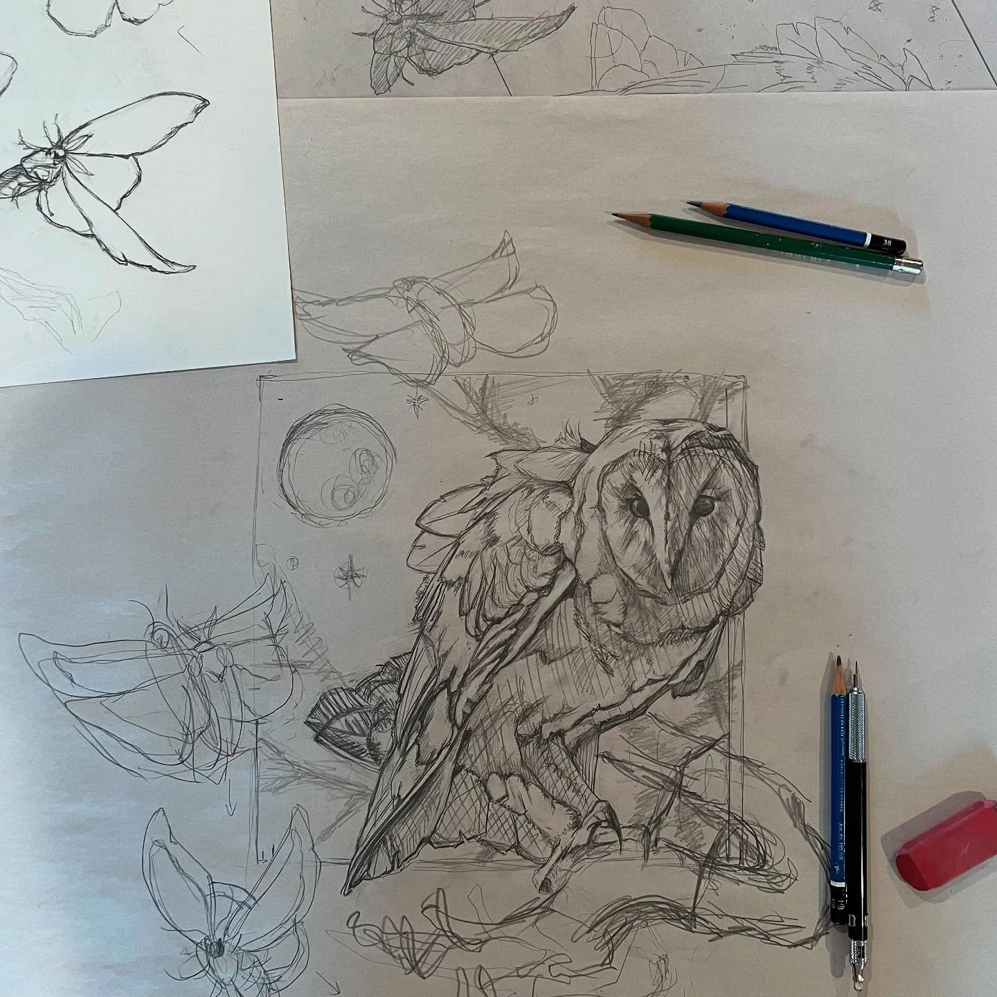 New drawing in process. I go through quite a few sketching iterations just to understand the anatomy of the subject as well as the composition.  This is not quite the final composition, and I could&mdash;I do&mdash;drive myself crazy moving elements 