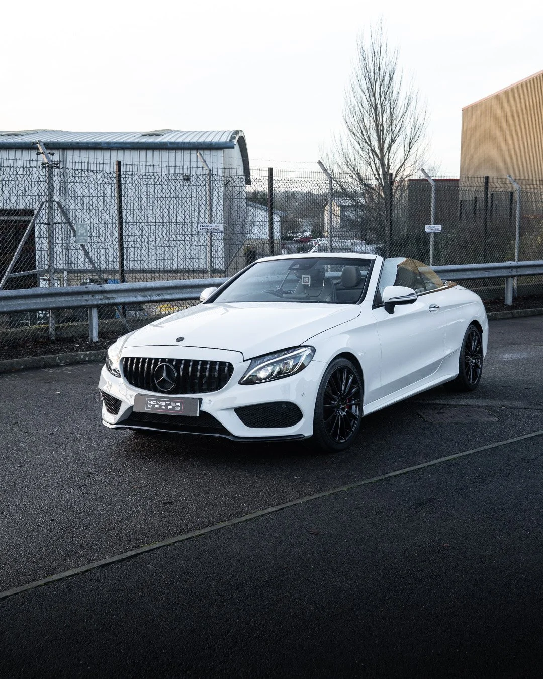 Mercedes C 220d W205 C Class AMG Line full-body paint protection film, Gloss Black dechrome, Gloss Black refurbished wheels, Gloss Performance Red Calipers