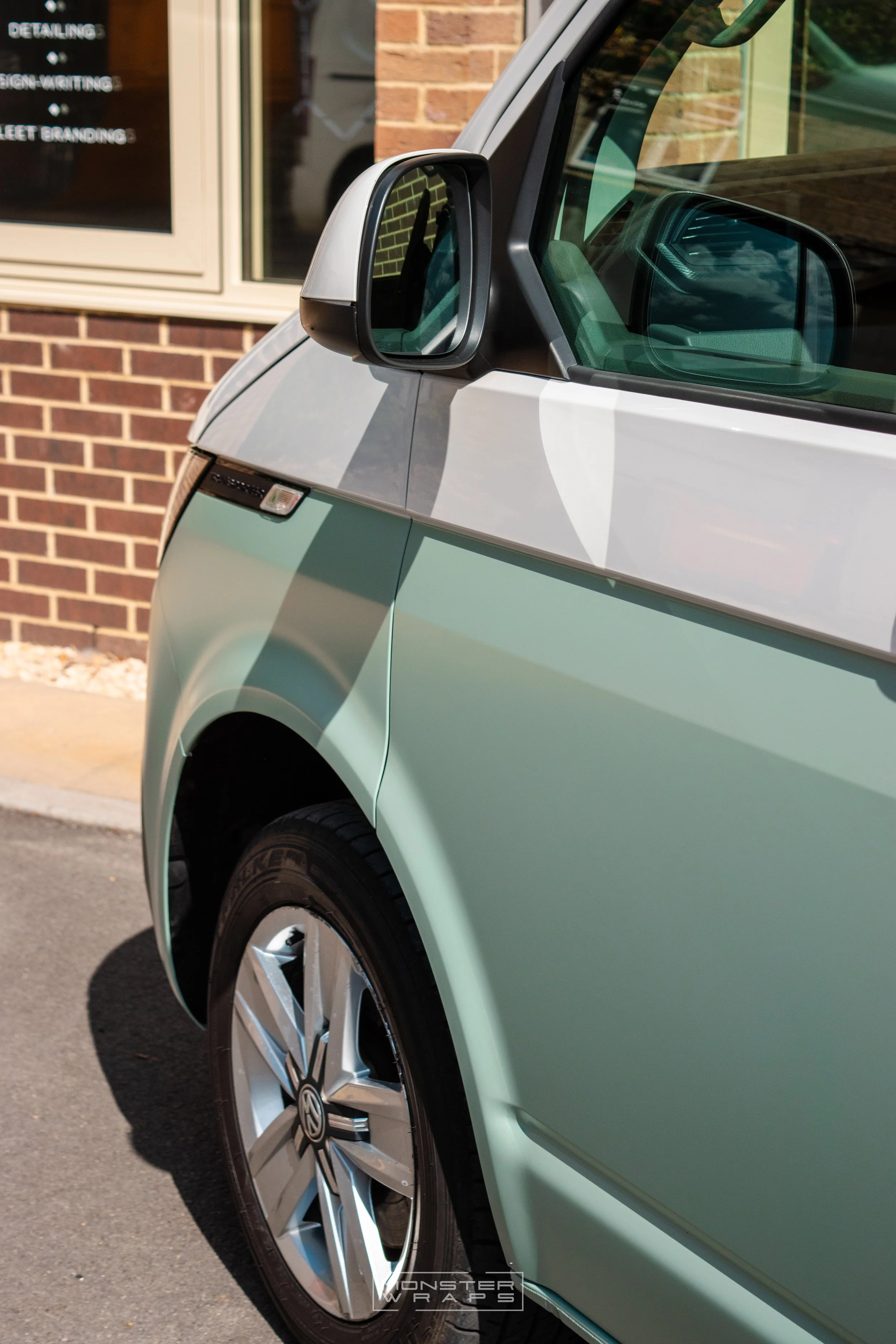 VW T6.1 Tranpsorter California lower-half colour change wrap Avery Dennsion Satin Jade Green