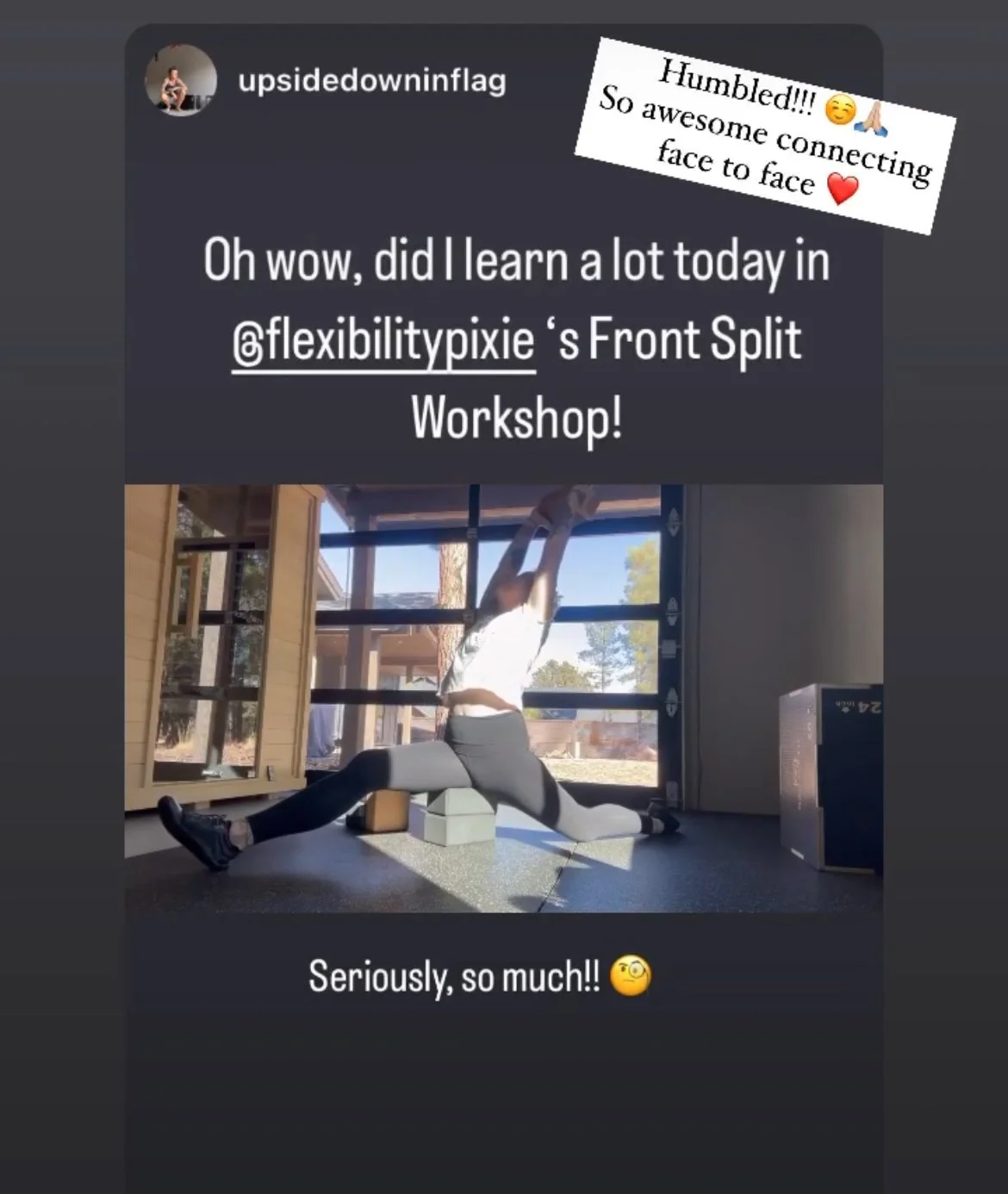 "I swear I learned something new in every single class that paid off big time in my splits practice" - Noreen Gordon