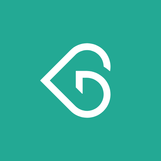 White heart logo with arrow on teal background