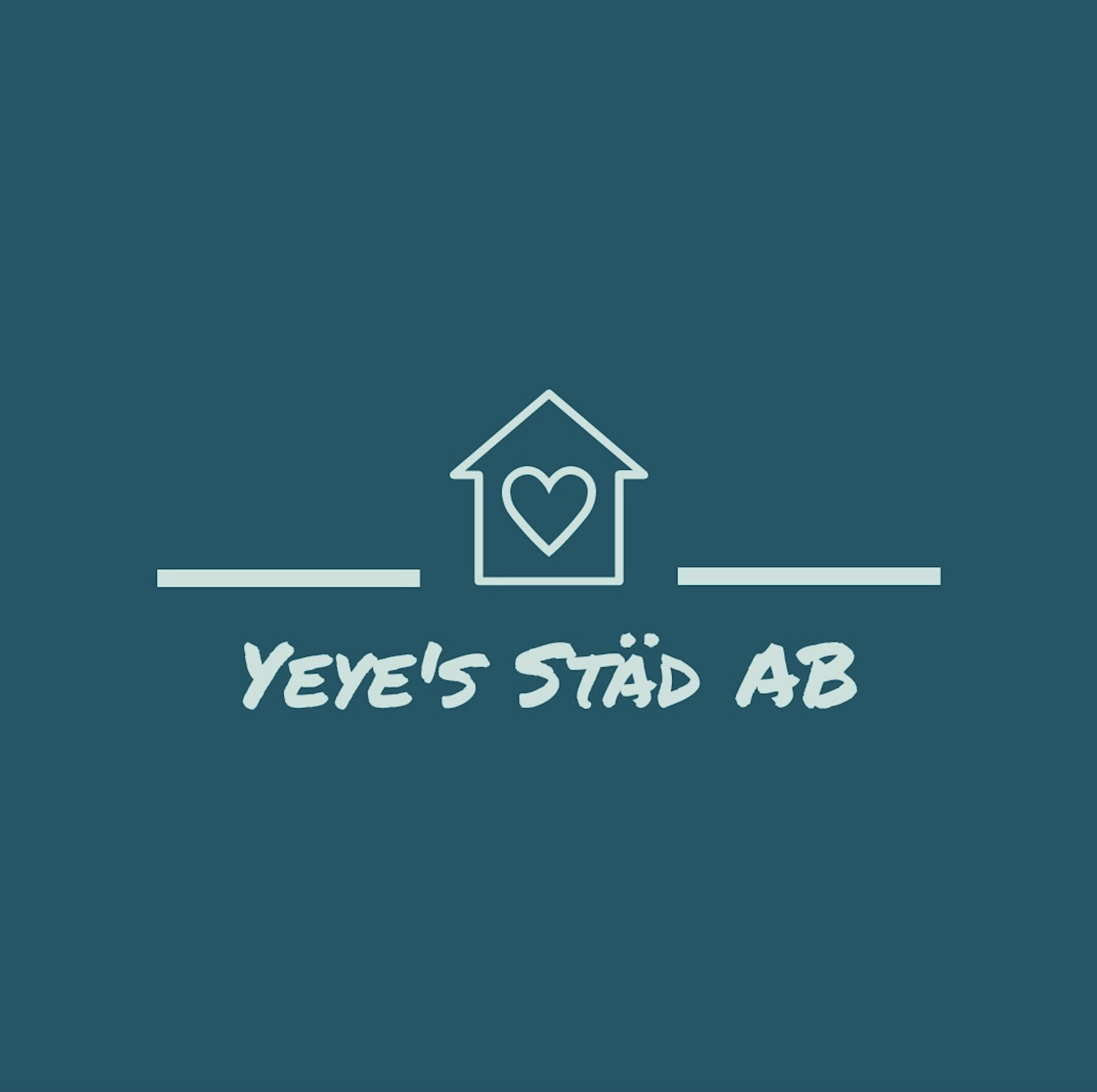 Logo with a house and heart symbol above the text 'Yeye's Städ AB' on a blue background.