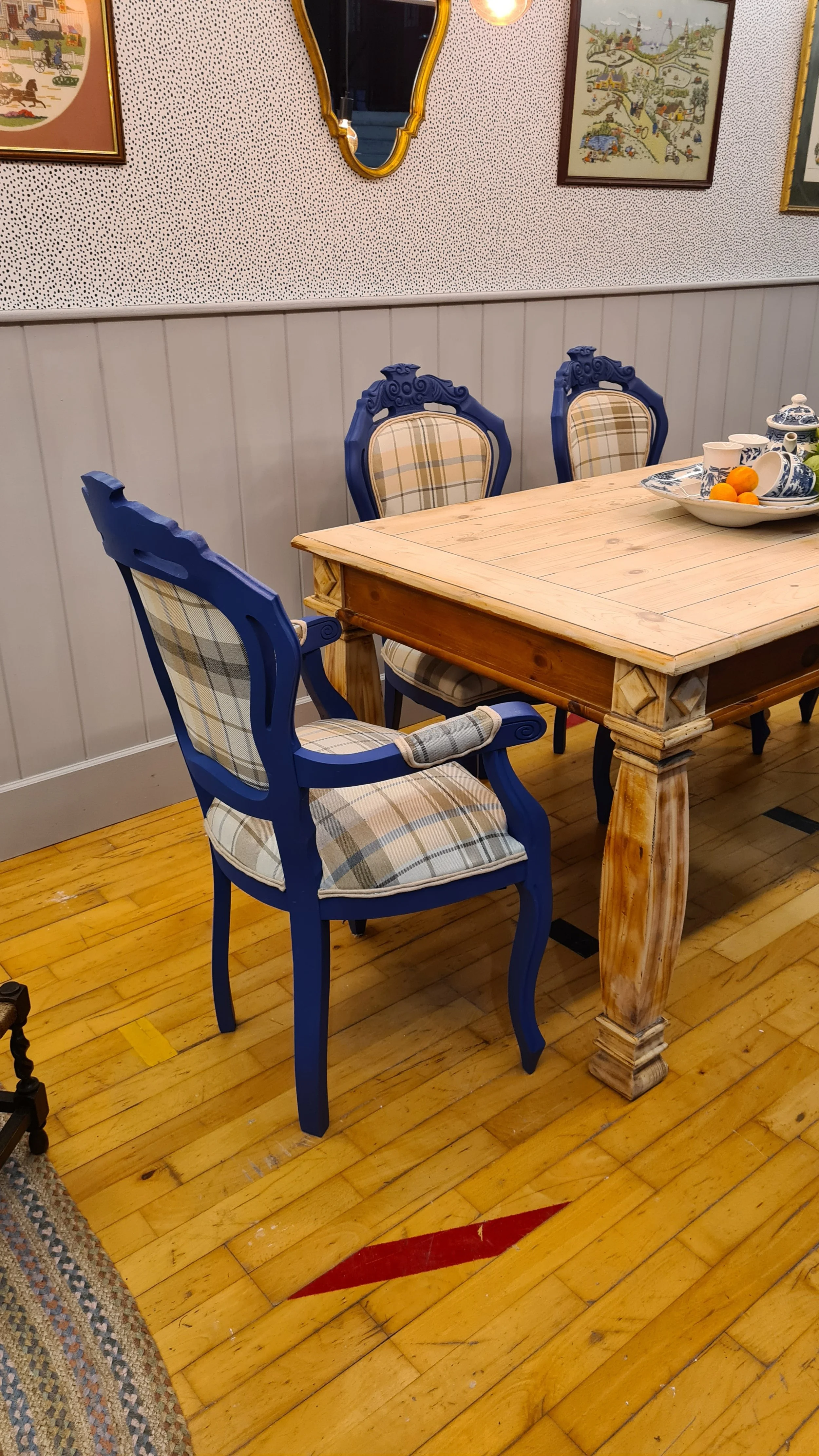 upcycled and reupholstered dining chairs