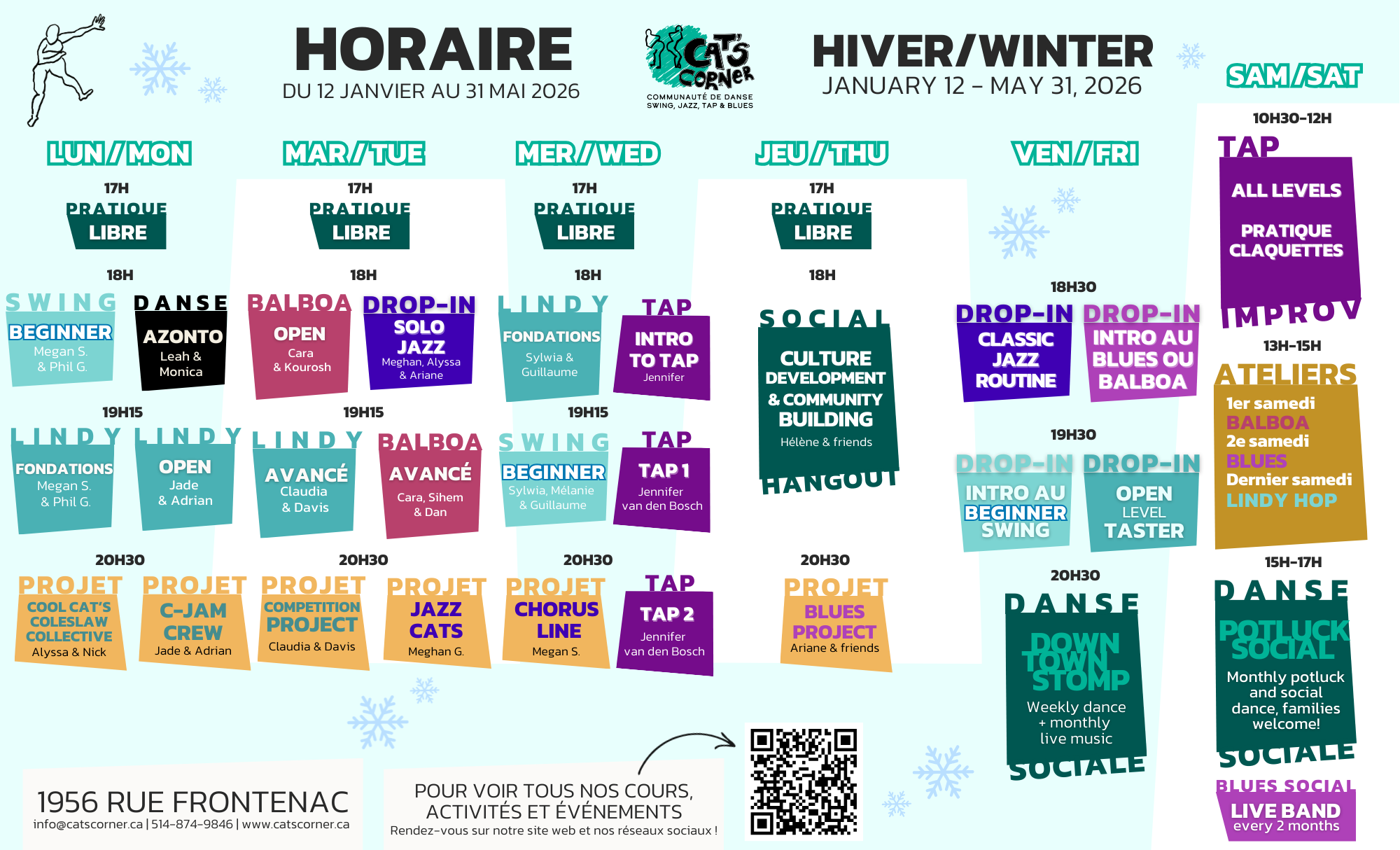 Horaire cours de danse hiver 2026