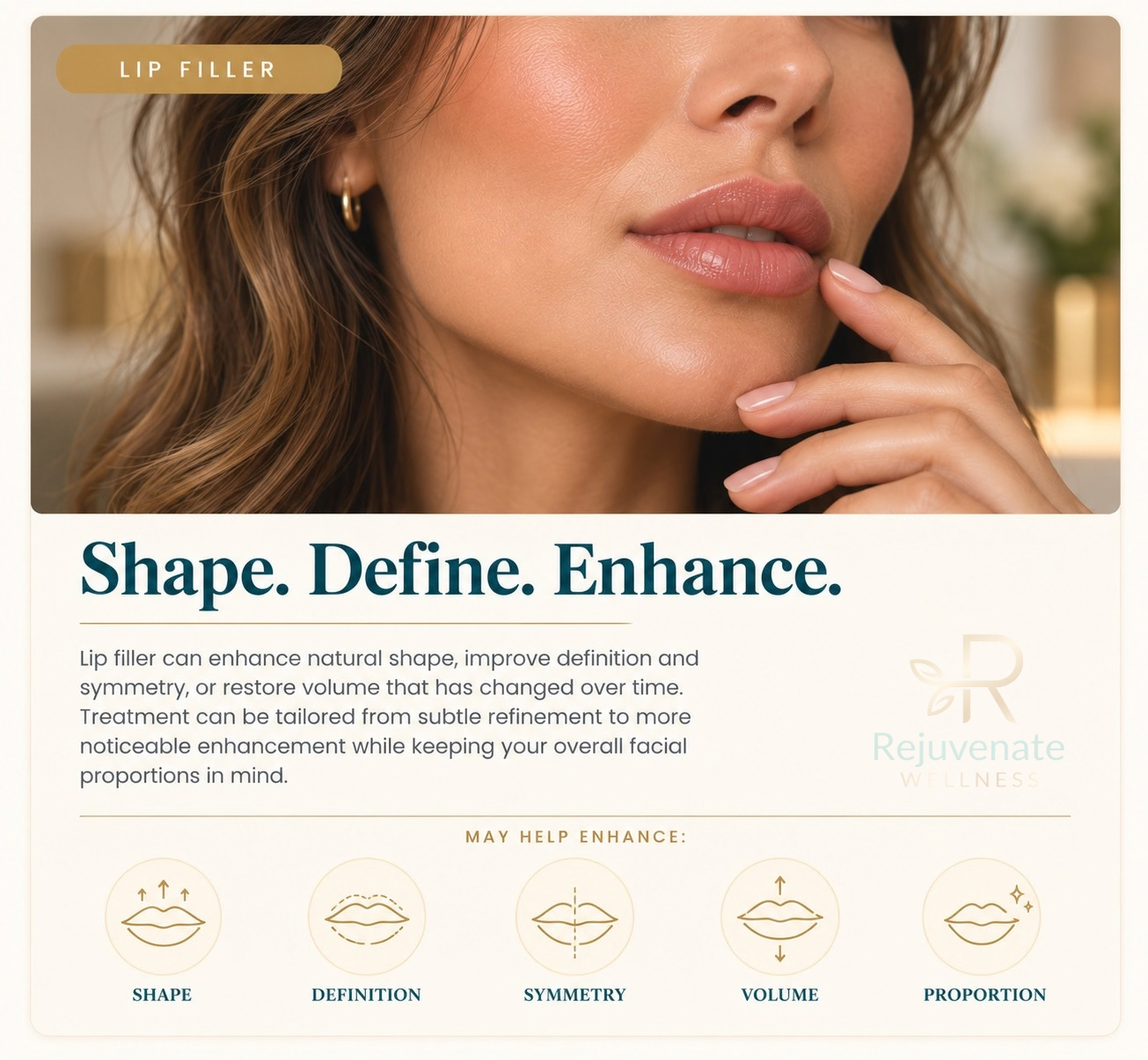 Lip filler may enhance shape, definition, symmetry, volume and proportion