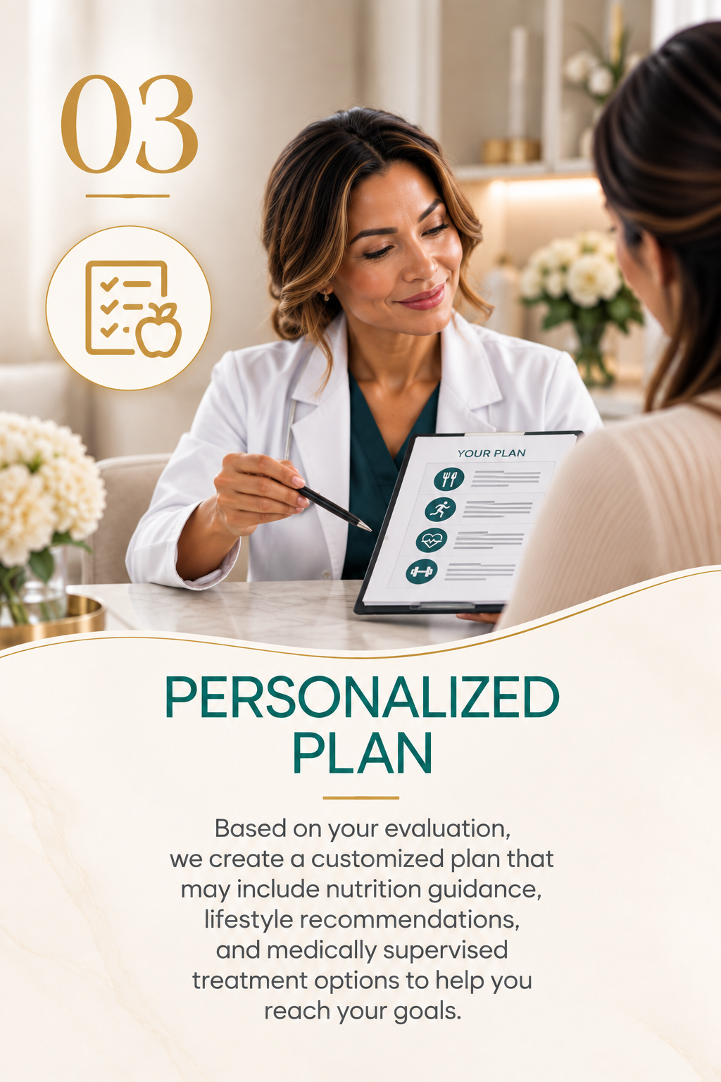 A customized plan for you that includes nutrition guidance, lifestyle habits and supervised treatment options