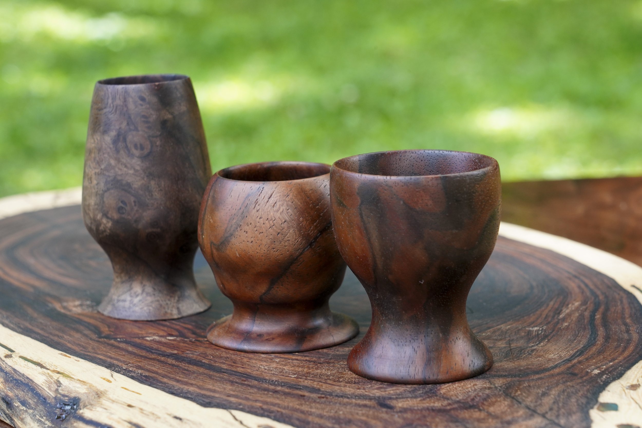 Set of 3 Small Walnut Burl Cups