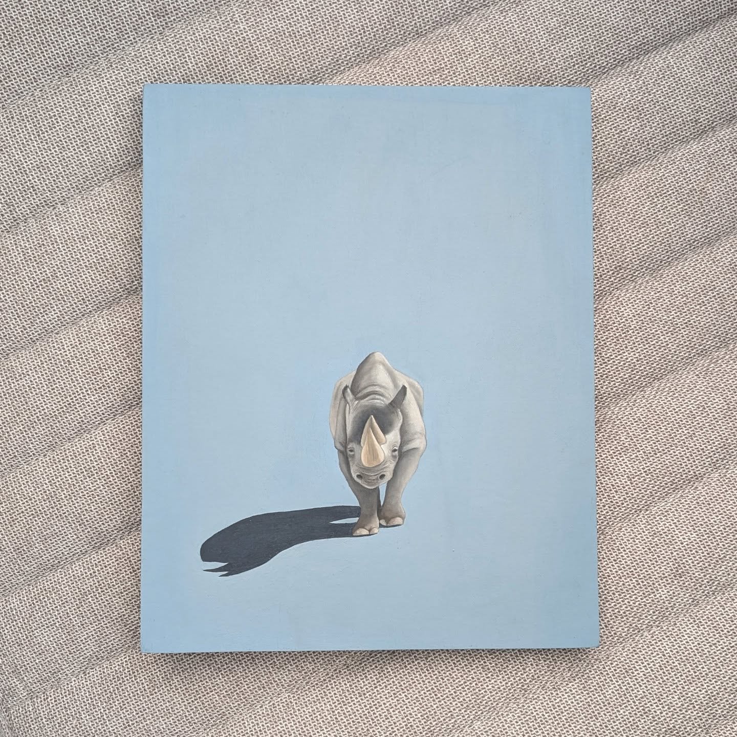 This original is back in my studio as I've been commissioned to make him a little friend! I wanted to make sure the color and sizing of his new companion compliments him, so we'll be working together for the next couple of weeks 🦏
