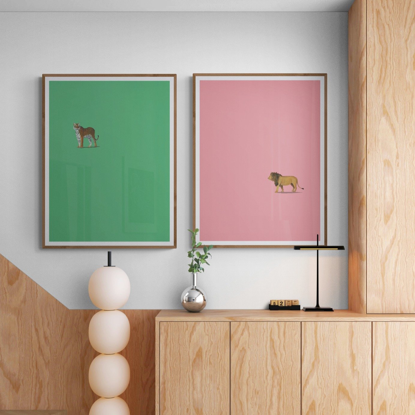 I love these two prints together! It feels like there's a tension with the two big cats, but also something harmonious with the contrasting background colours 💚🩷

Prints and originals available -- DM if you're interested ✌🏽