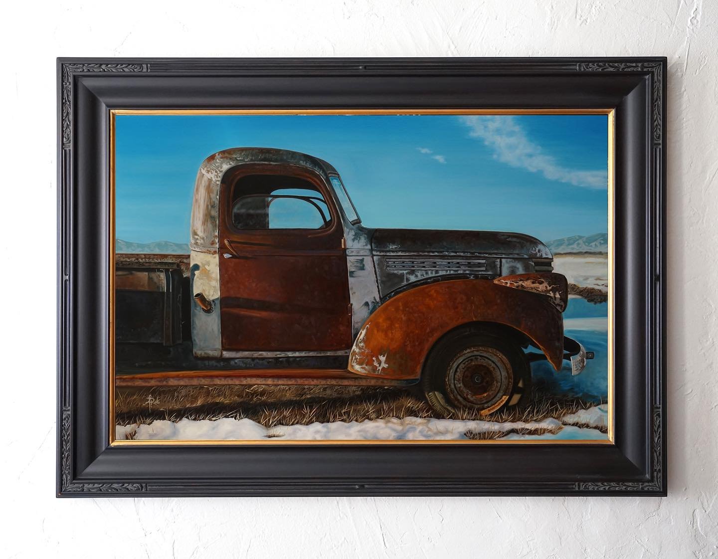&ldquo;Warm Sun on a Cool Day&rdquo;, 24&rdquo;x36&rdquo; oil on canvas.  I found this old Chevy truck while roaming the countryside in Bozeman, MT on our February road trip up there to visit family.  I spent 6 hours photographing about a dozen truck