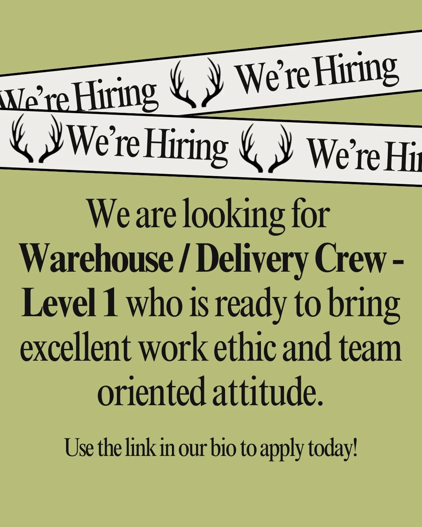 We are adding to our team!✨

Do you have hustle? Do you thrive in a team environment? Did you enjoy jenga as a kid? If so, then we would like to hear from you! 

Apply for the Warehouse / Delivery Crew - Level 1 position today by using the link in ou