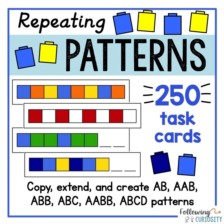 Repeating Patterns | Kindergarten Math Center Task Card Pattern Activity