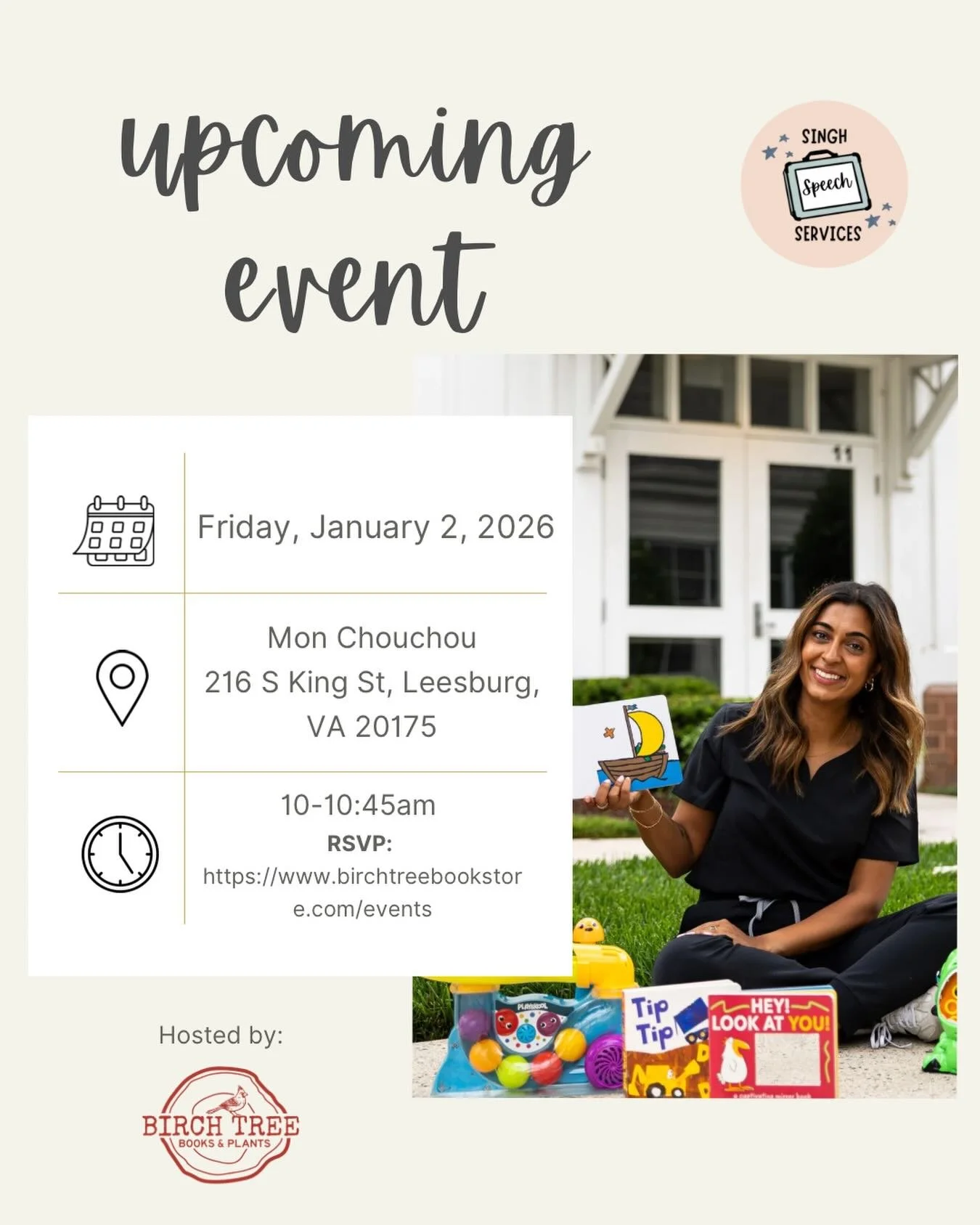 ✨ Upcoming Event ✨

Join me for the first time ever for a fun, play-based, adaptive and inclusive storytime at Mon Chouchou hosted by Birch Tree Books &amp; Plants! We&rsquo;ll sing, play, and support early communication in a relaxed, kid-friendly en