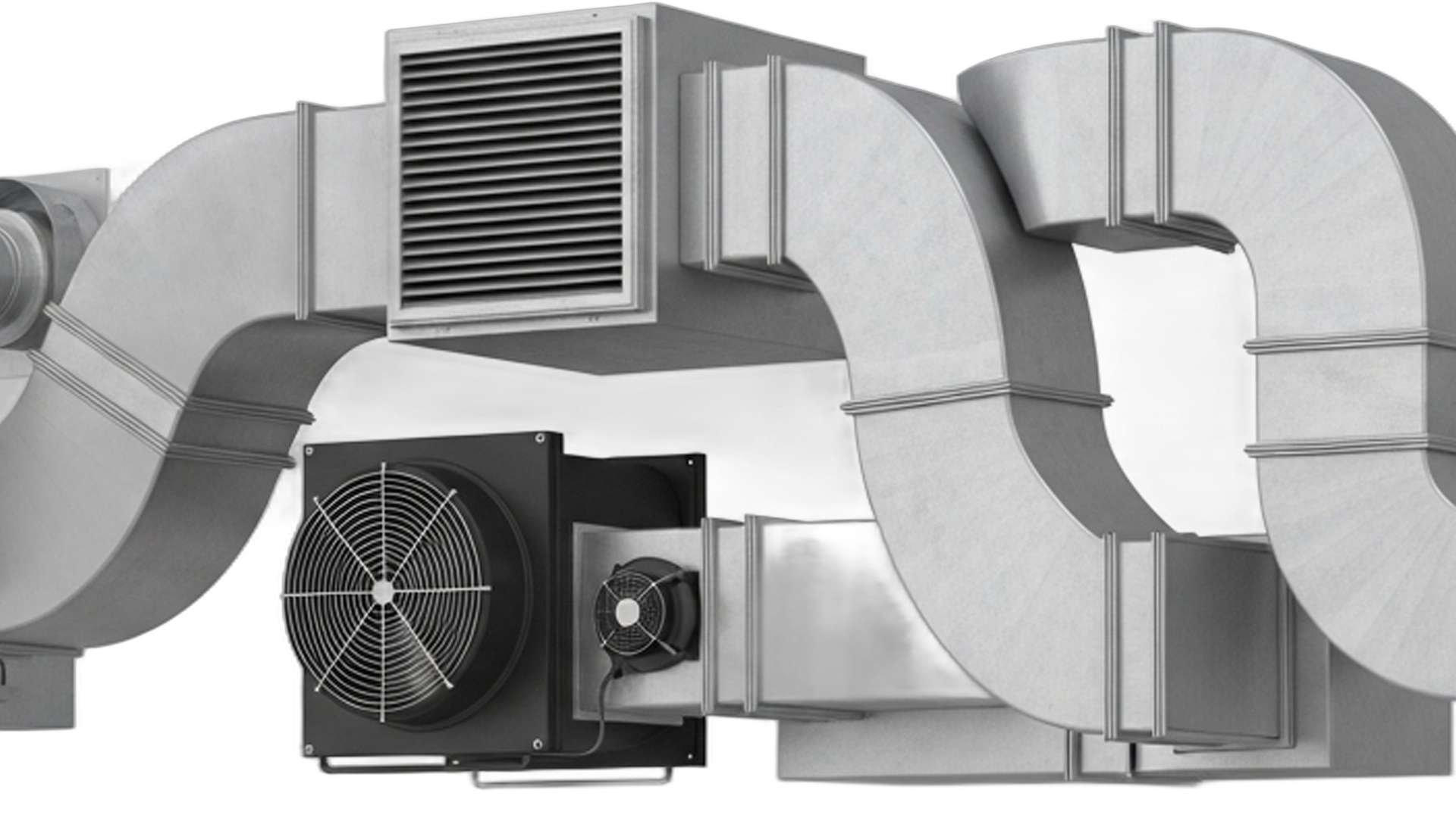 Industrial HVAC ductwork and ventilation system used to illustrate the importance of duct cleaning and airflow performance
