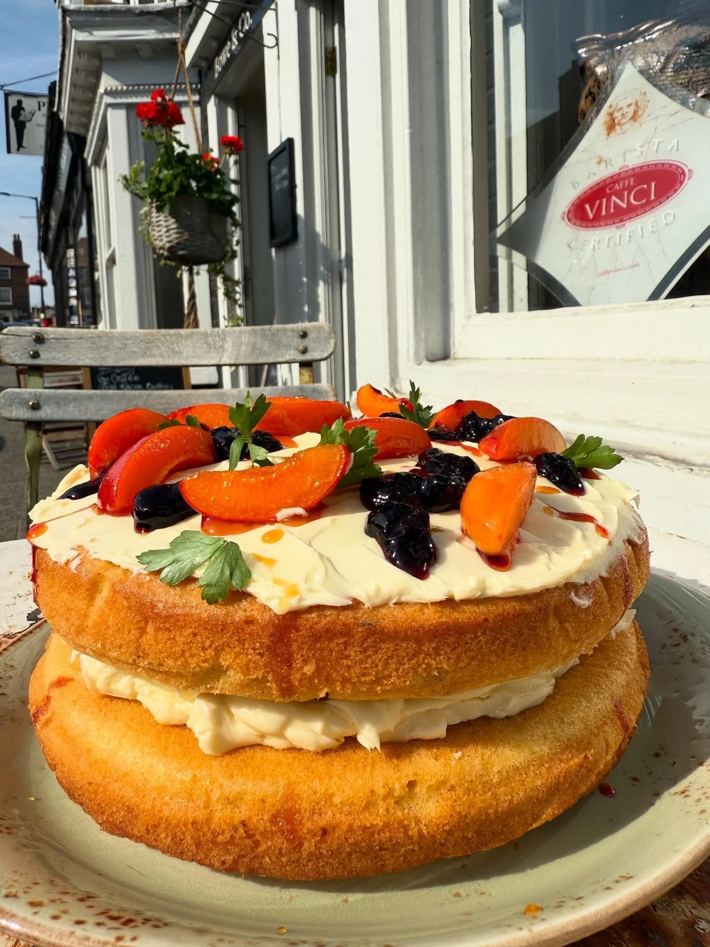 Summer on a plate &hellip; Lime, Apricot &amp; Blueberry Cake just what you desire on a beautiful sunny summers day like today ☀️🌴 the Borough is looking particularly good today 😎#boweandco #boroughbridge .
.
.
#cake #instacake #apricots #blueberri