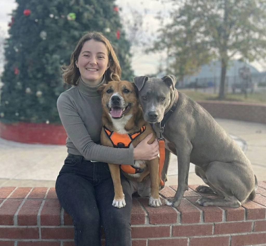 Lydia Wolfe with her dogs, Sunny and Holly