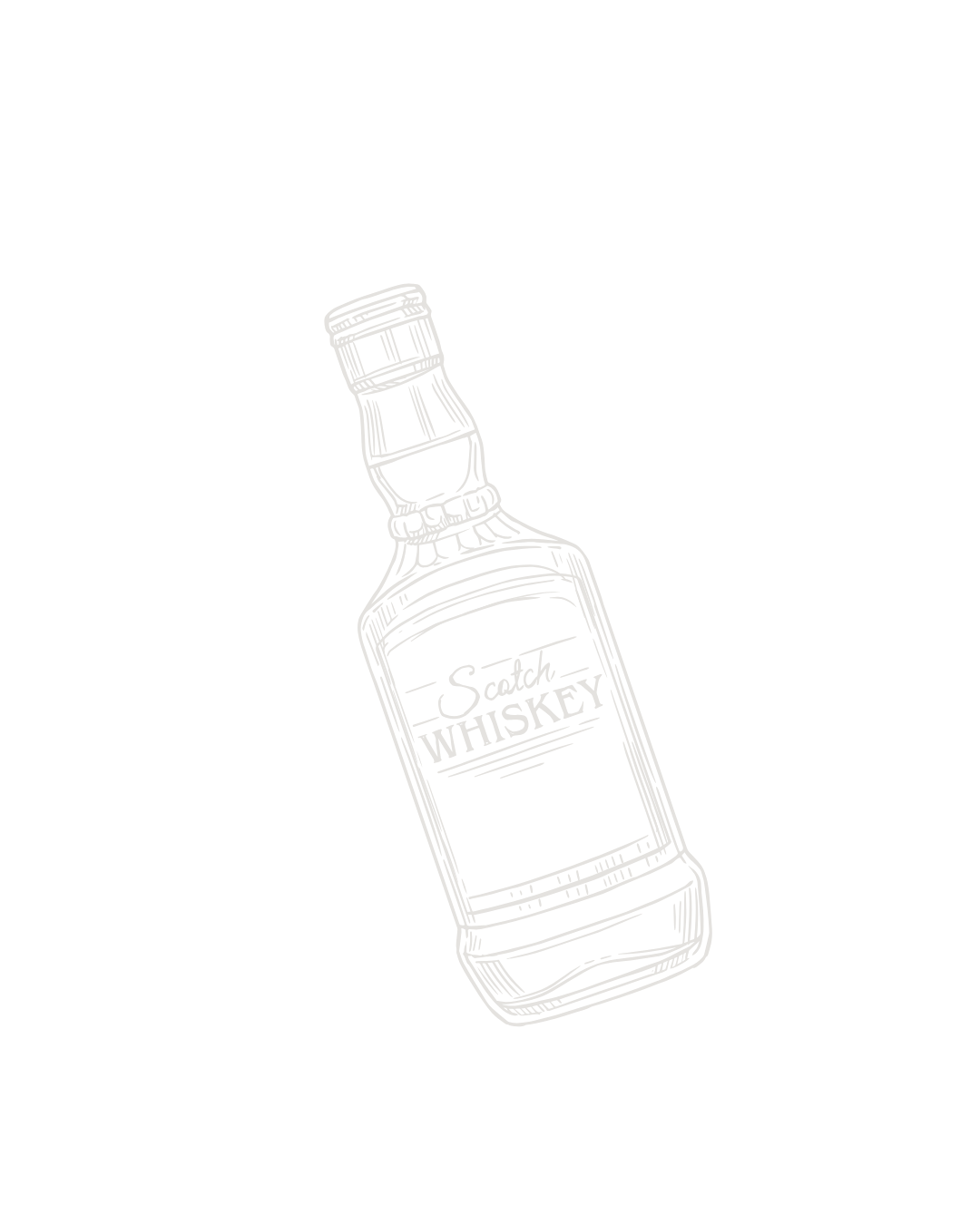 Illustration d'une bouteille de whisky écossais en noir et blanc