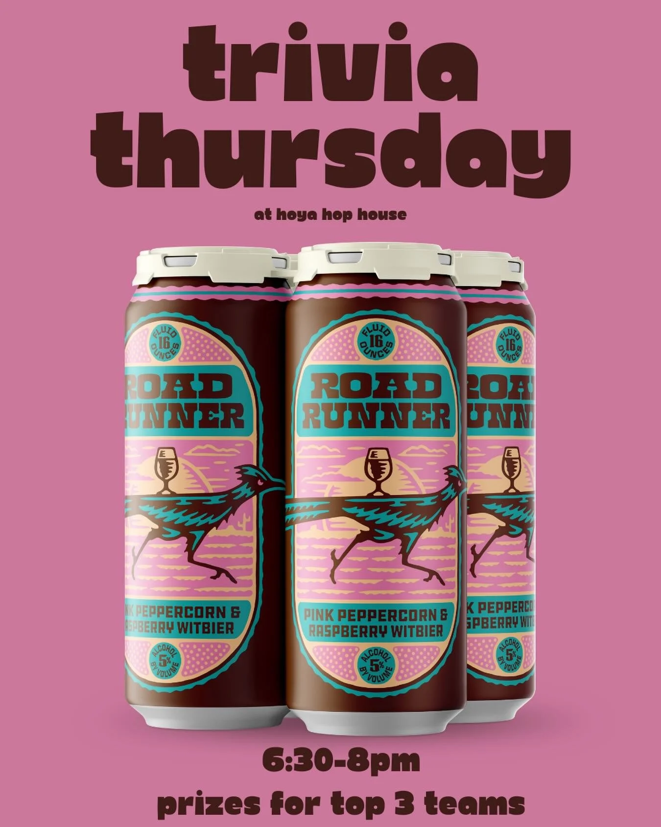 Fast pours. Fast thinking. Fast wrong answers 🍻

Trivia night at the brewery, and while Road Runner doesn&rsquo;t officially hit the taps until Saturday, we figured it deserved another early appearance on socials!!

The Tap Room opens at 3:00pm

Com