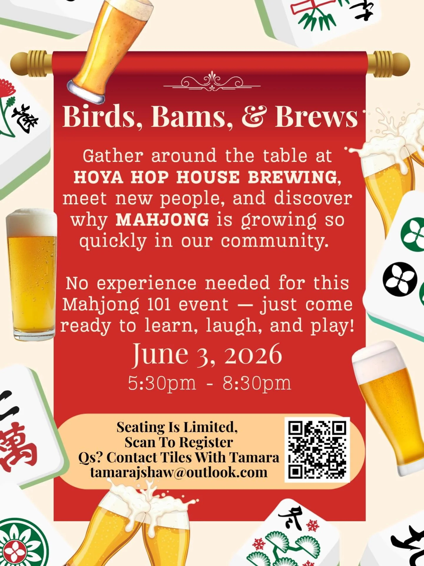 We&rsquo;re bringing Mahjong to the brewery! 
Make sure to sign-up so you can reserve your spot.