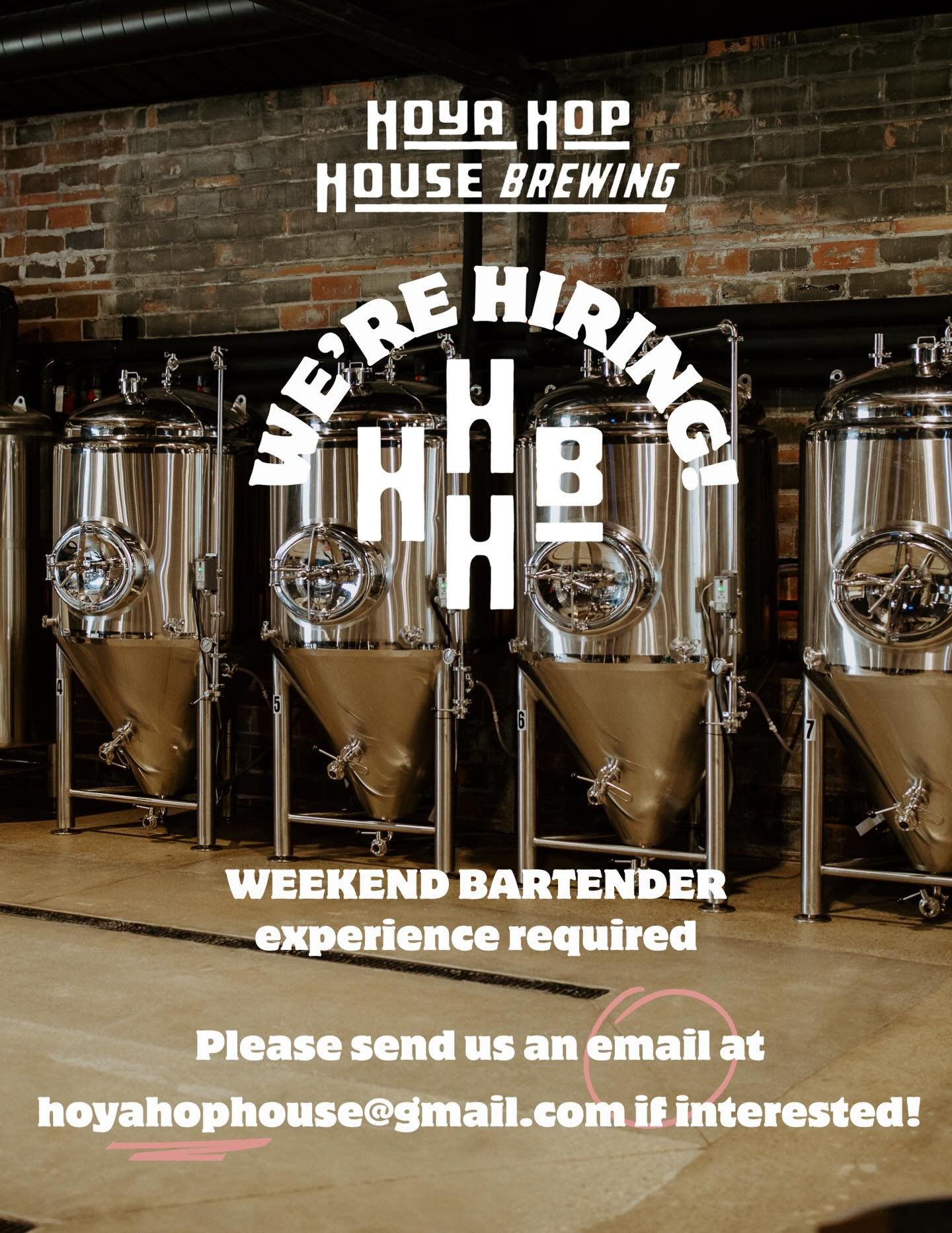 We&rsquo;re looking for an experienced bartender to join our weekend team.

Hoya Hop House is a fast-paced brewery and cocktail destination where quality and attention to detail matter. We&rsquo;re looking for someone who can confidently handle a bus
