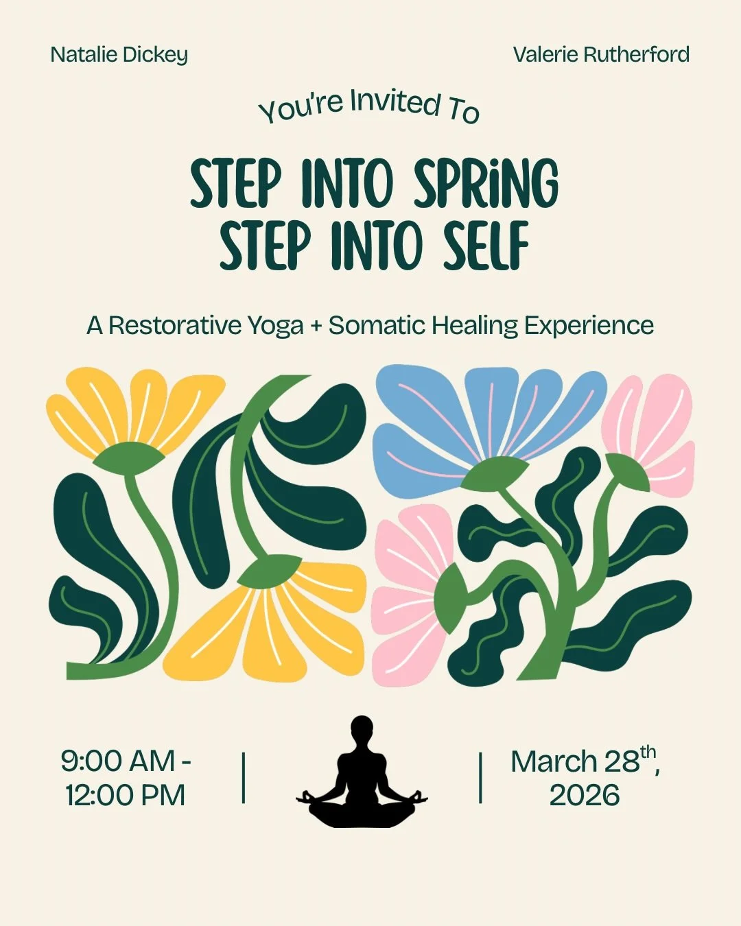 🌿Step Into Spring, Step Into Self🌿

Join us for a restorative morning designed to calm the nervous system, reconnect you to your body, and create space for reflection and renewal.

This guided experience blends fully supported restorative yoga with
