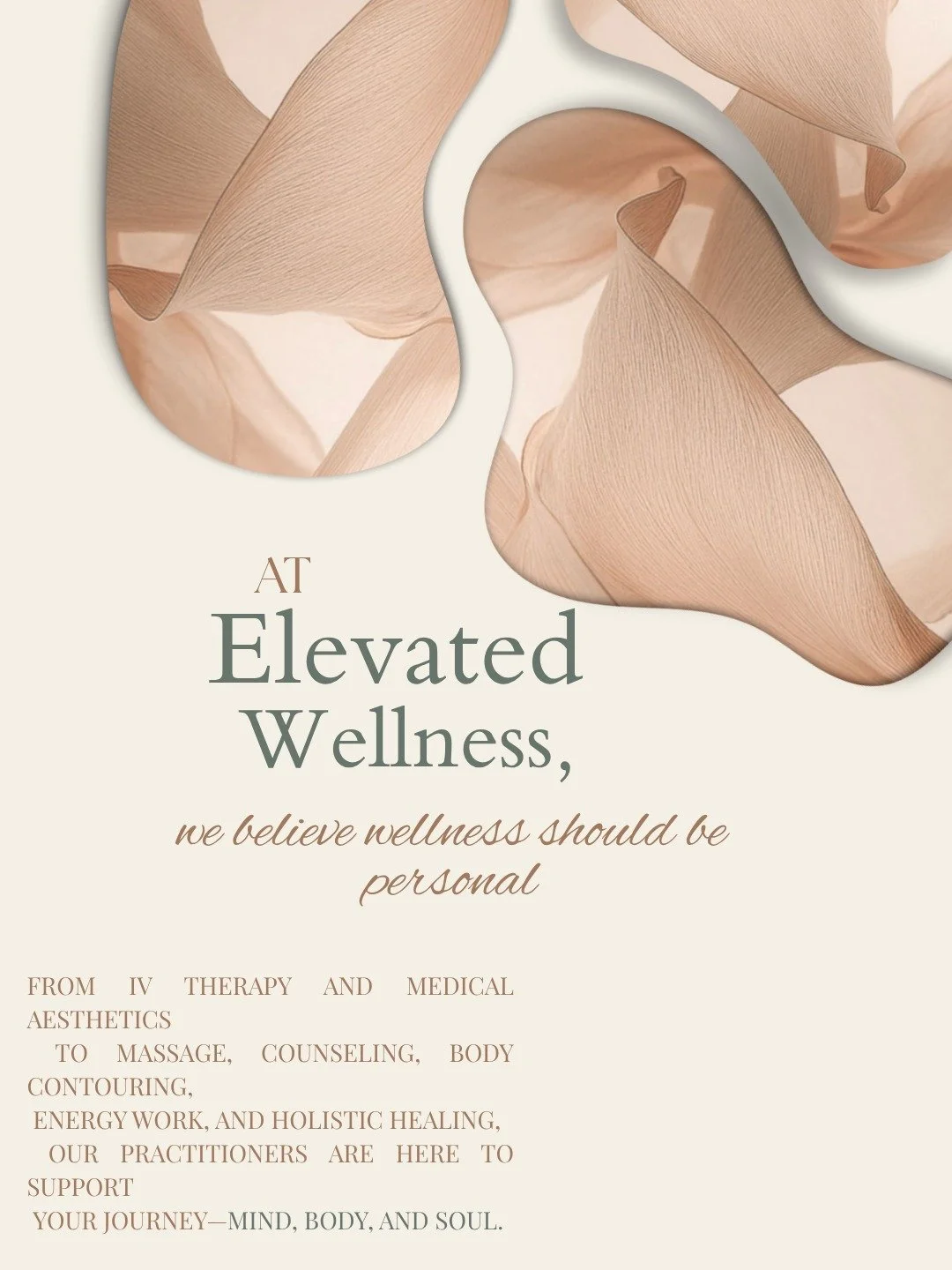 A little reminder of all the ways we're here to support you. ✨

At Elevated Wellness, we offer a variety of services to help you feel your best&mdash;from IV therapy and medical aesthetics to massage, counseling, body contouring, energy work, holisti
