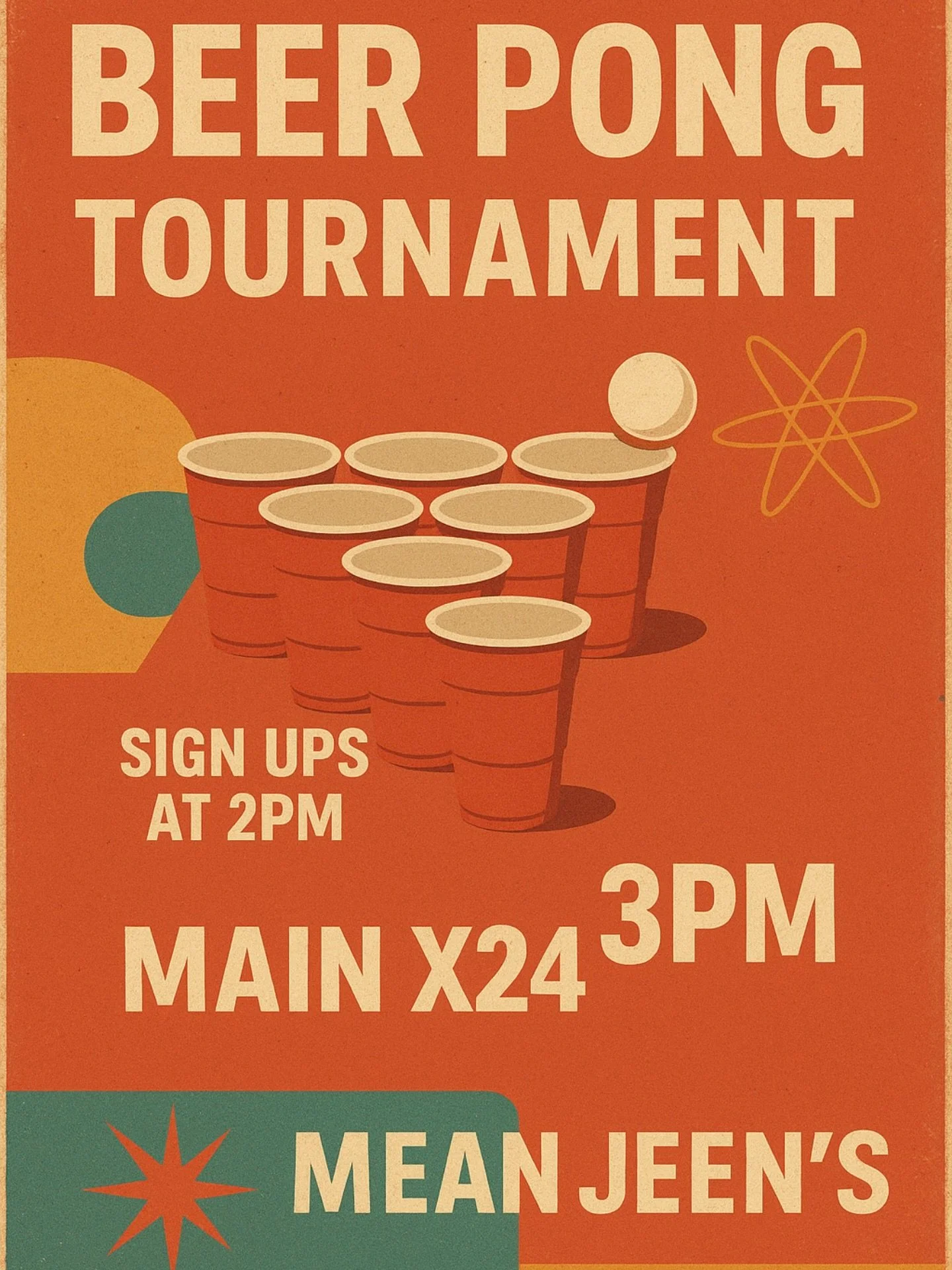 Beer Pong Tournament today at Mean Jeen&rsquo;s! 🍻🏆
Sign-ups at 2pm &bull; Tournament starts at 3pm
Roll through, grab a drink, and let&rsquo;s see who&rsquo;s taking home bragging rights!

#MeanJeens #MainX24 #ChattanoogaEvents