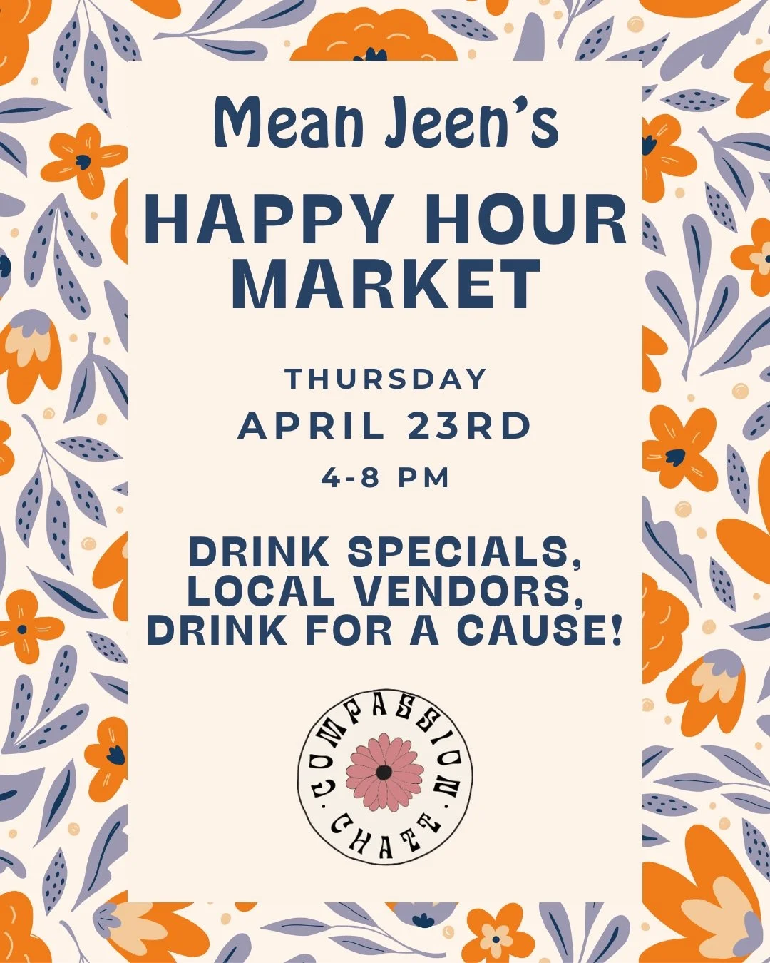 We&rsquo;re teaming up with @compassionchatt 🤝
Join us for a market during happy hour at Mean Jeen&rsquo;s, shop local, grab a drink, and give back. 25% of bar proceeds will be donated to support Compassion Chatt and their work in helping a Palestin