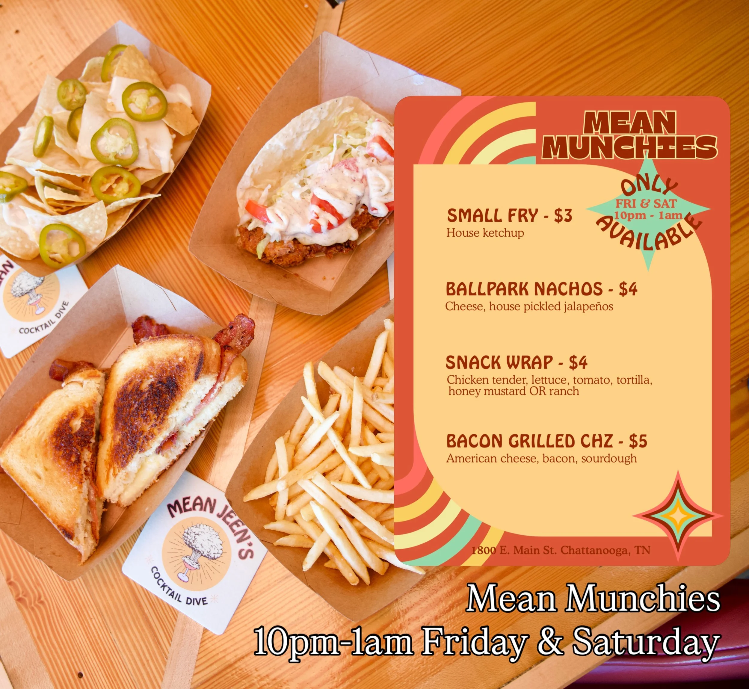 Mean Munchies are back tonight at Mean Jeen&rsquo;s, 10PM&ndash;1AM. Come hungry.

#MeanJeens #ChattanoogaBars #NoogaEats