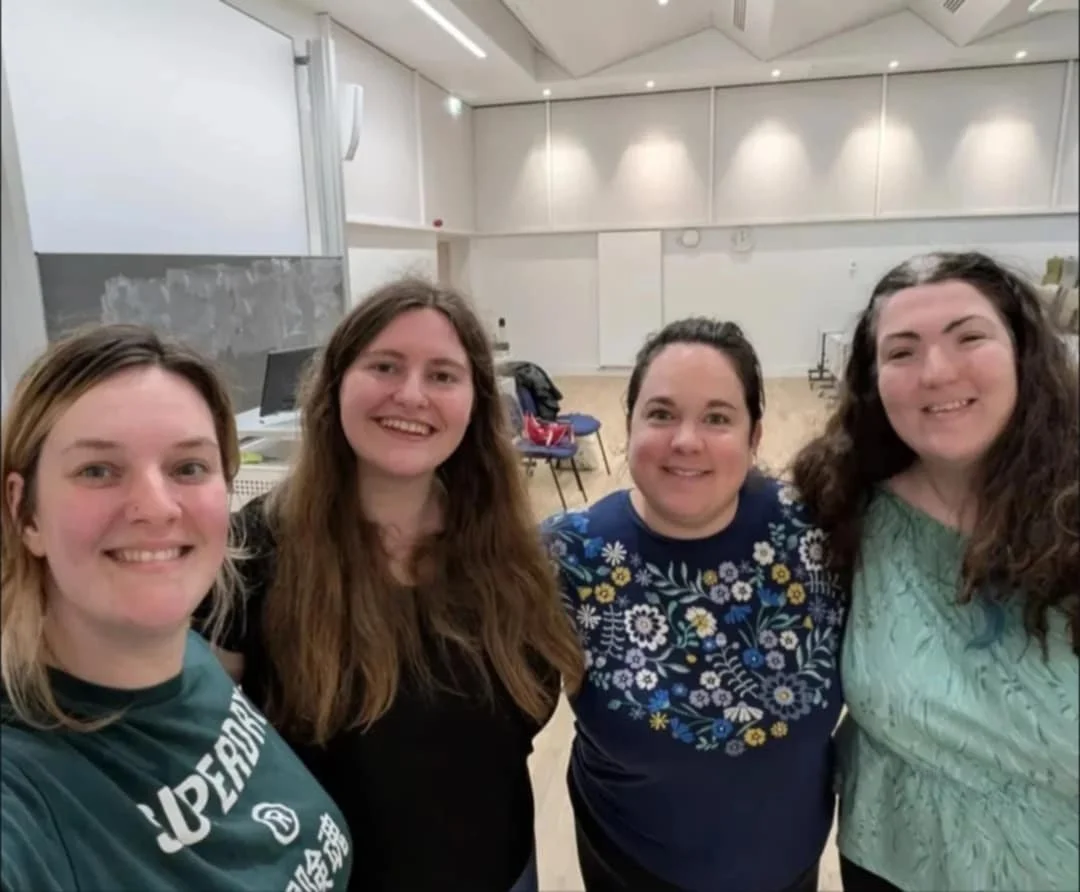 A behind the scenes photo of the first rehearsal for The End is Near.