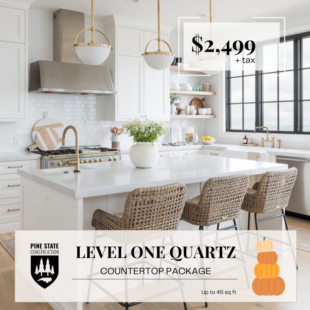 Fall into a new kitchen! 
Our fall package covers up to 45 sq ft of quartz and includes installation and an 18 gauge sink for $2,499. Take advantage of this promotion to get your home ready for the holidays!