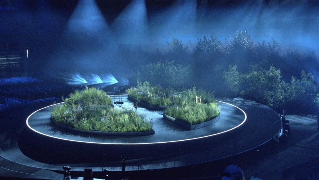 The living stage garden by Jamie Butterworth and Form Plants at the Glasgow 2026 Commonwealth Games Opening Ceremony