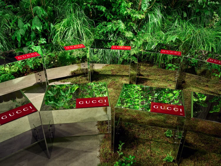 Gucci show seats set among dense green planting at Tate Modern