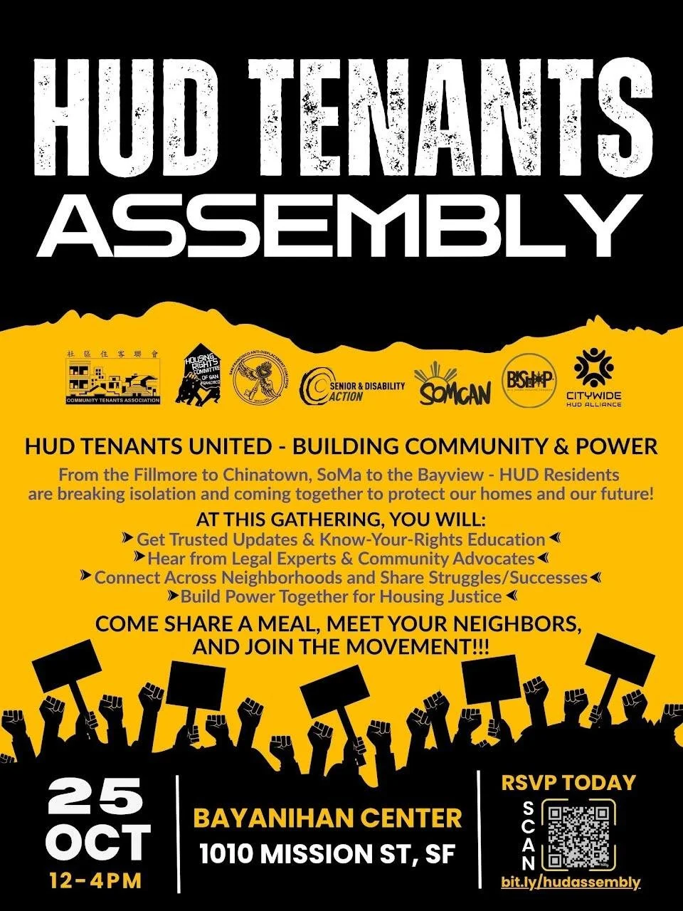 HUD TENANTS UNITED : BUILDING COMMUNITY &amp; STANDING IN POWER!

From the Fillmore to Chinatown, SoMa to the Bayview &gt;&gt; HUD Residents are uniting to protect their homes and shape the future of HUD Housing in San Francisco.

In this urgent mome