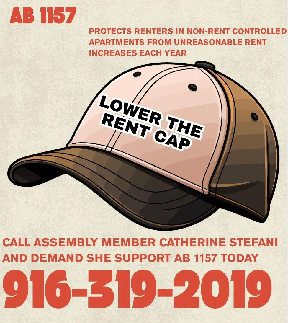 TOMORROW legislators will vote on AB 1157. We need you Assembly maker Catherine Stefani to take a stance and support lowering the rent cap @stefani4ca