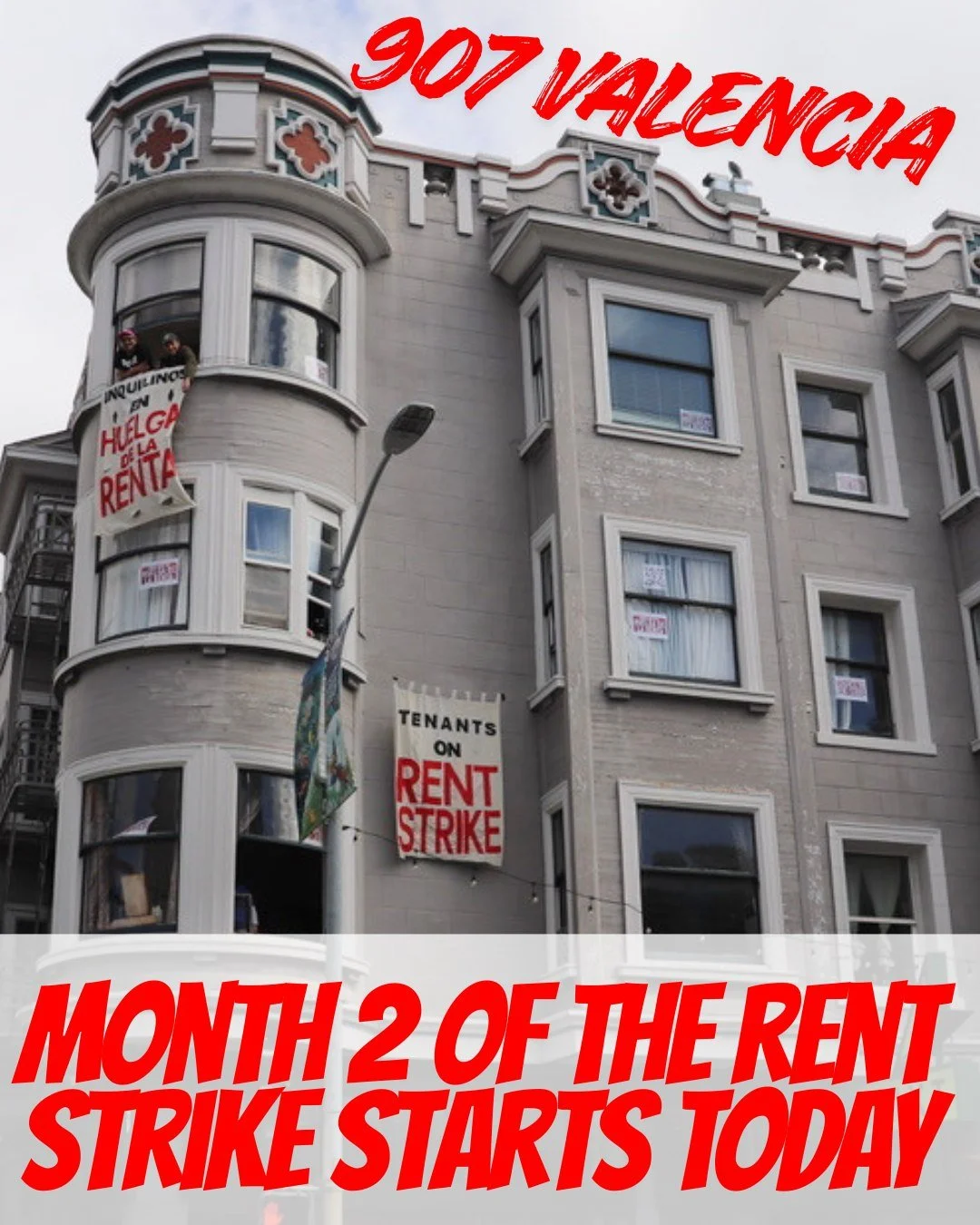 The tenants of 907 Valencia enter their SECOND MONTH OF RENT STRIKE! 
Since tenants started withholding rent money, Mosser began in-unit repairs, but it's not enough. Tenants continue the strike into April, demanding Mosser provide them with a timeli