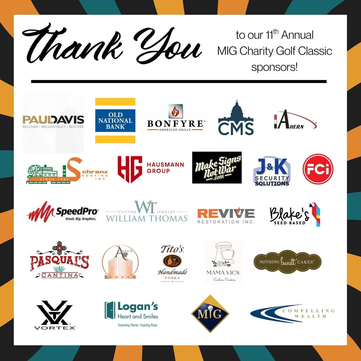 A huge thank you to all of the amazing sponsors of our 2025 MIG Charity Golf Classic benefiting Logan&rsquo;s Heart &amp; Smiles. Your generosity is so appreciated!